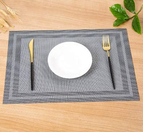 6-Pack PVC Heat-Resistant Washable Placemats - Crossweave Woven Vinyl Table Mats with Double Frame Gray Design | Perfect for Dining Tables, Kitchen Countertops & Outdoor Picnics