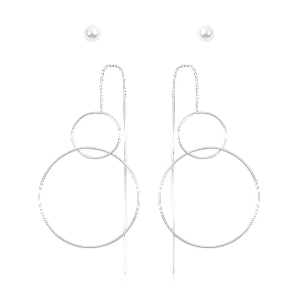 Bohemian Geometric Shield Paddle Statement Earrings - Lightweight Ethnic Tribal Half Moon Hoop Earrings for Women | Crescent Curved Threader Dangle Earrings for Festival, Party & Boho Fashion