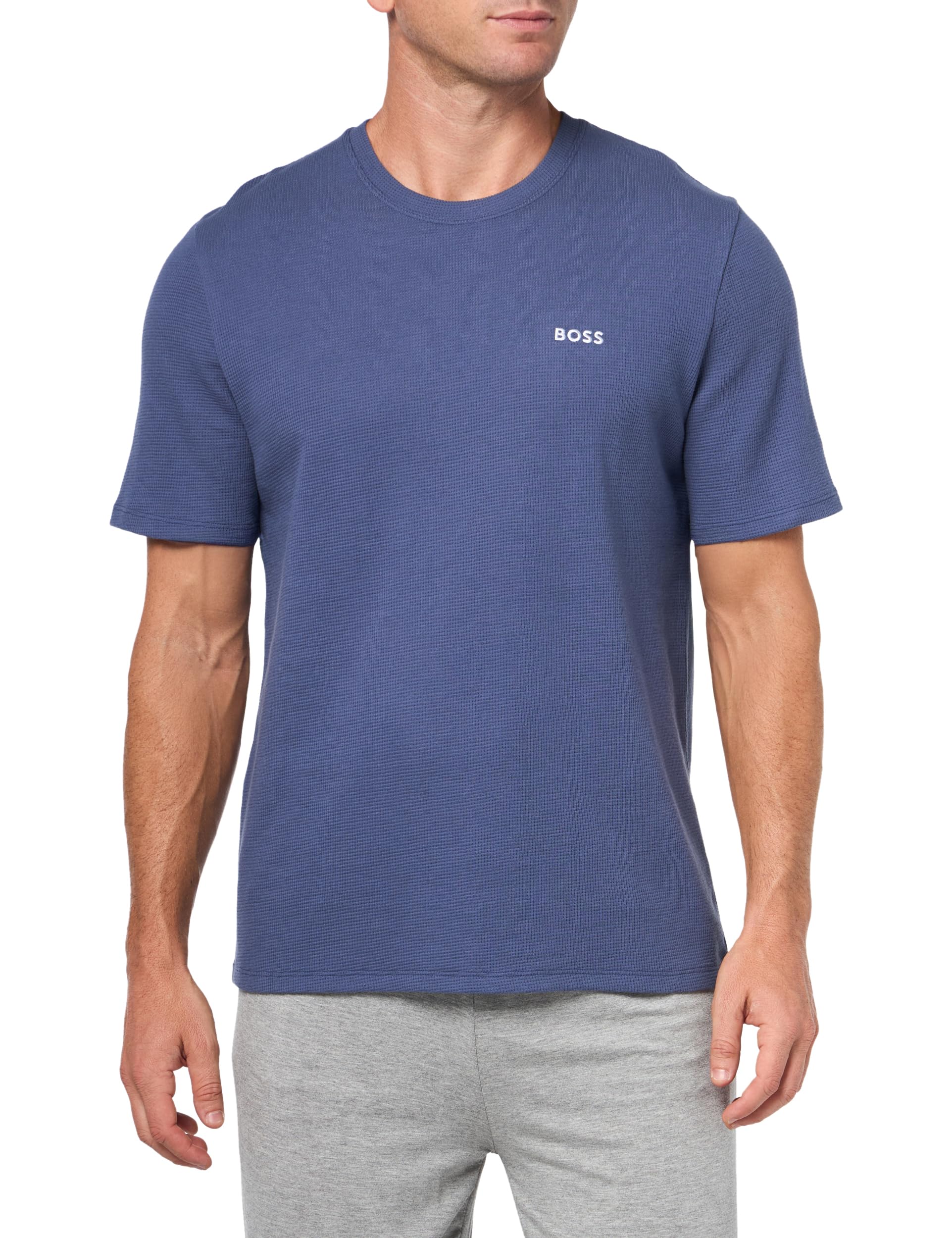 BOSS Men's Waffle Contrast Logo Short-Sleeve T-Shirt - Casual Cotton Crew Neck Tee for Everyday Wear, Gym & Street Style