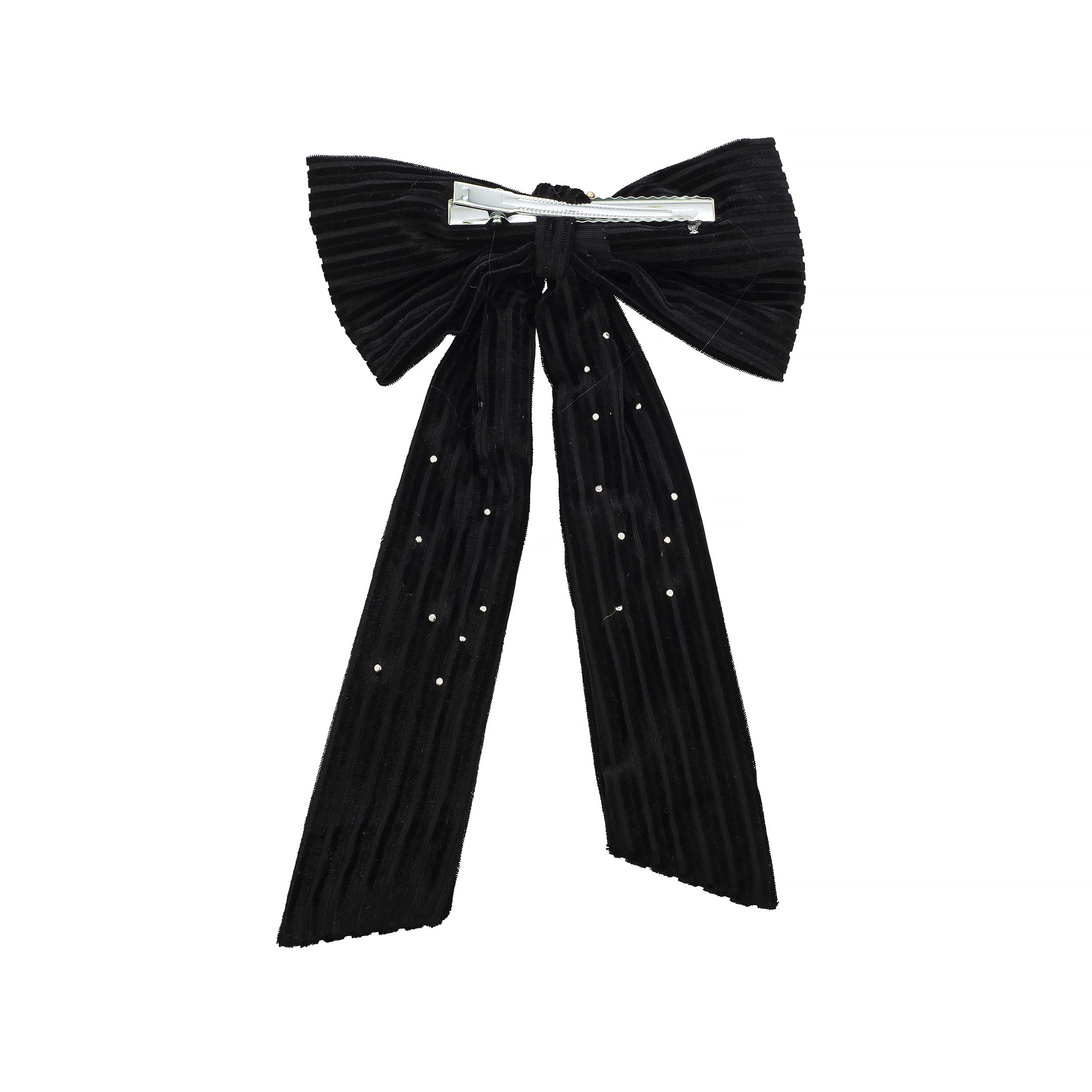 Golden Bee Hair Clip - Black Velvet Bow with Faux Pearls for Parties & Weddings