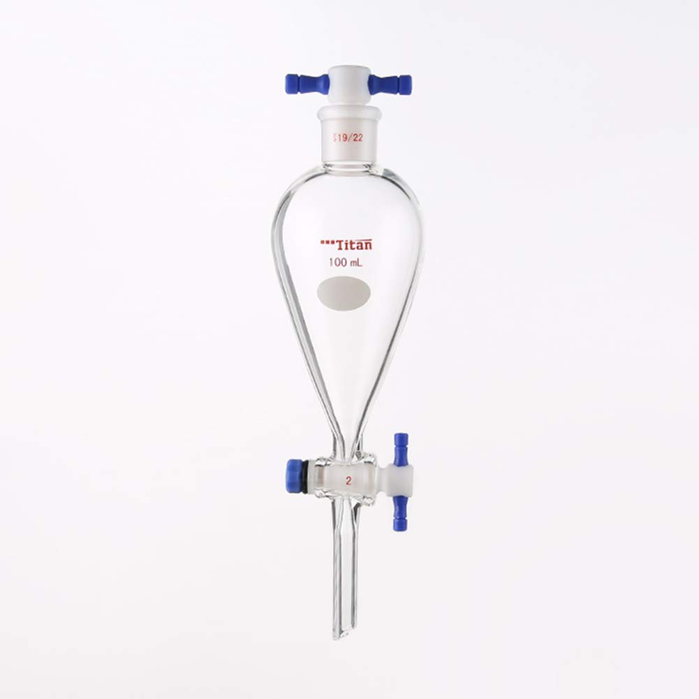 Premium 100ml Borosilicate Glass Heavy Wall Conical Separatory Funnel with 19/22 Joints & PTFE Stopcock - Ideal for Chemistry Labs, Essential Oil Extraction, and Liquid Separation Experiments