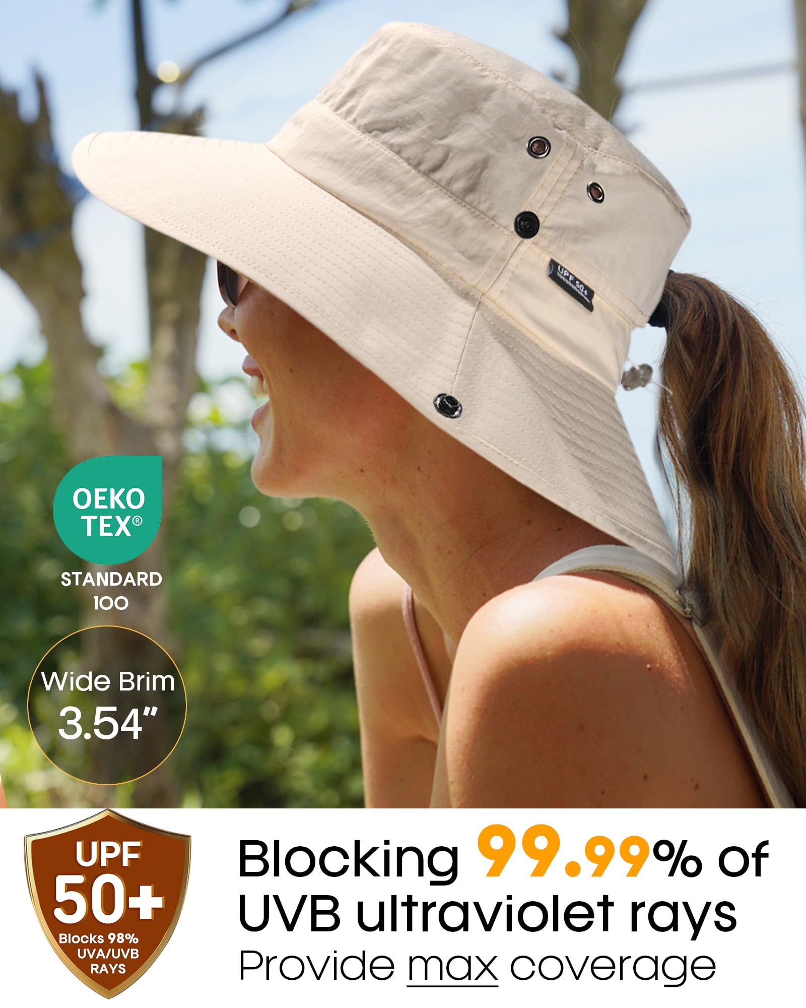FURTALK Women's Sun Hat with Ponytail Hole - UPF 50+ Wide Brim Beach Bucket Hat for Fishing, Hiking & Outdoor Activities - Perfect for Summer Vacations, Beach Trips and Gardening