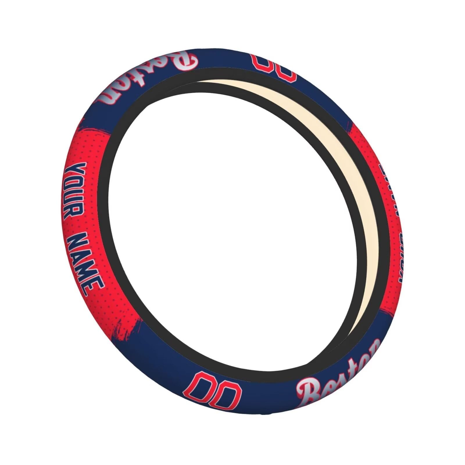 Custom Boston Car Steering Wheel Cover - Personalized Name & Number, Anti-Slip Elastic Baseball Design - Universal 15 Inch Fit for Most Cars, SUVs, ATVs & Trucks - Perfect for Sports Fans & Safe Driving
