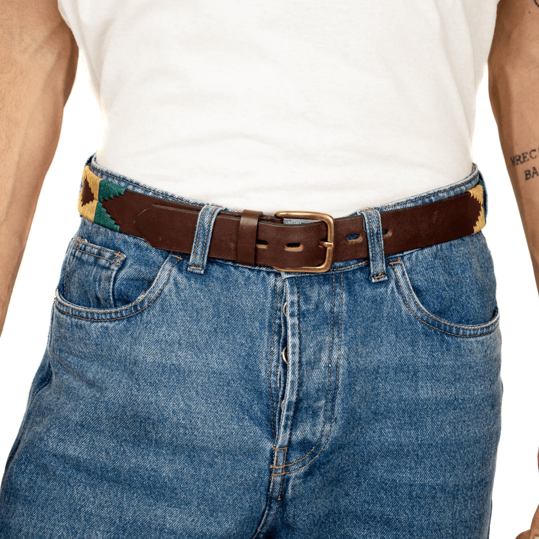 Hand-Stitched Genuine Leather Polo Belt for Men - Classic & Durable Fashion Accessory for Casual, Business & Formal Wear