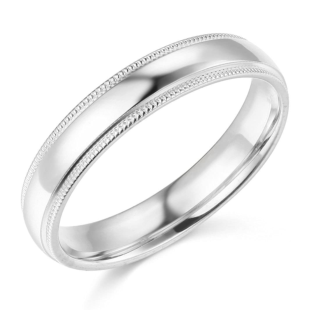 14k Yellow or White Gold 4mm Solid Comfort Fit Plain Milgrain Wedding Band - Laser Engraving Service for Personalized Couple Rings, Anniversary & Engagement Gifts
