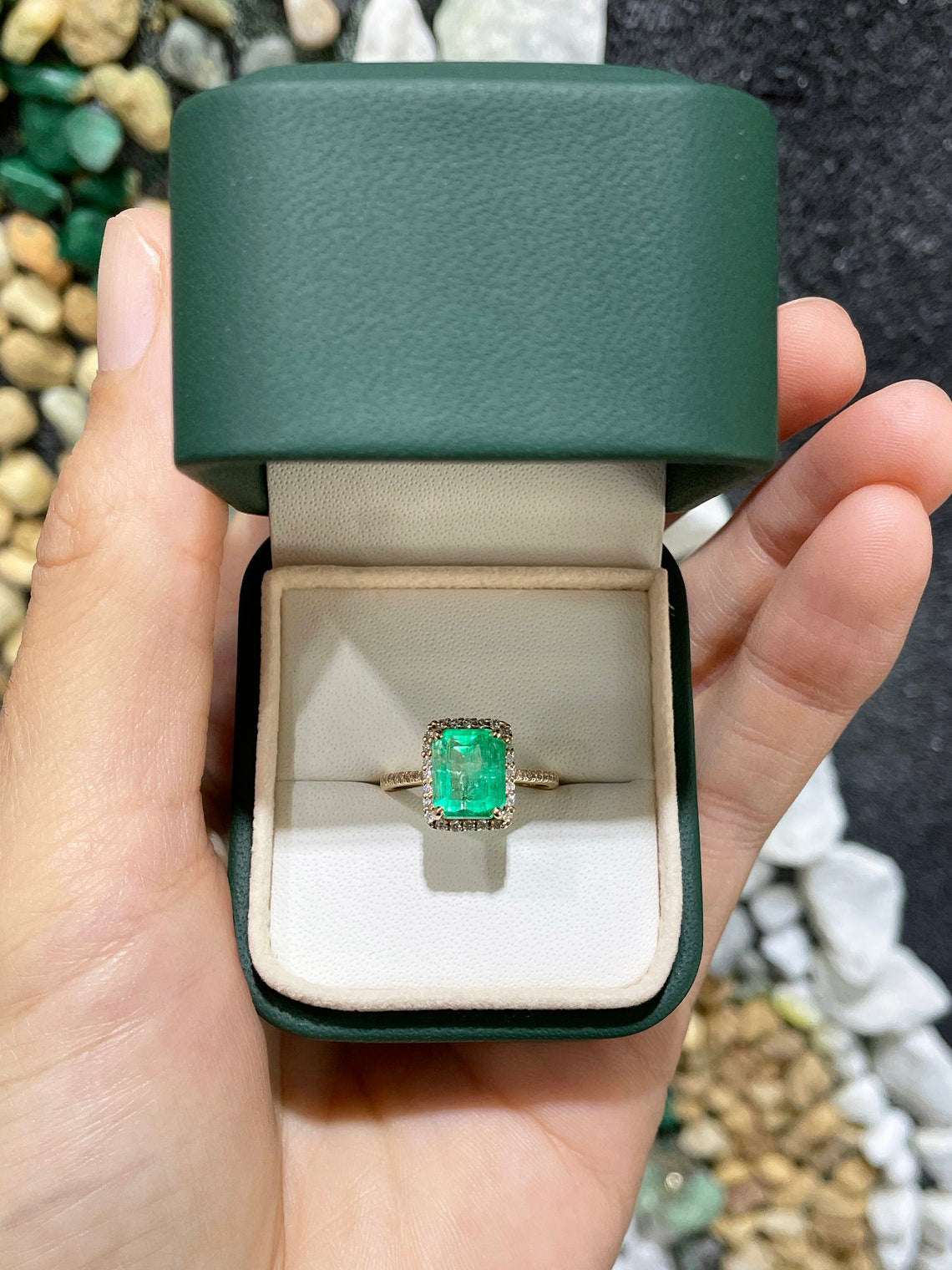 2.80tcw Natural Emerald & Diamond Halo Engagement Ring in 14K Yellow Gold - Perfect for Proposals, Weddings & Anniversary Gifts