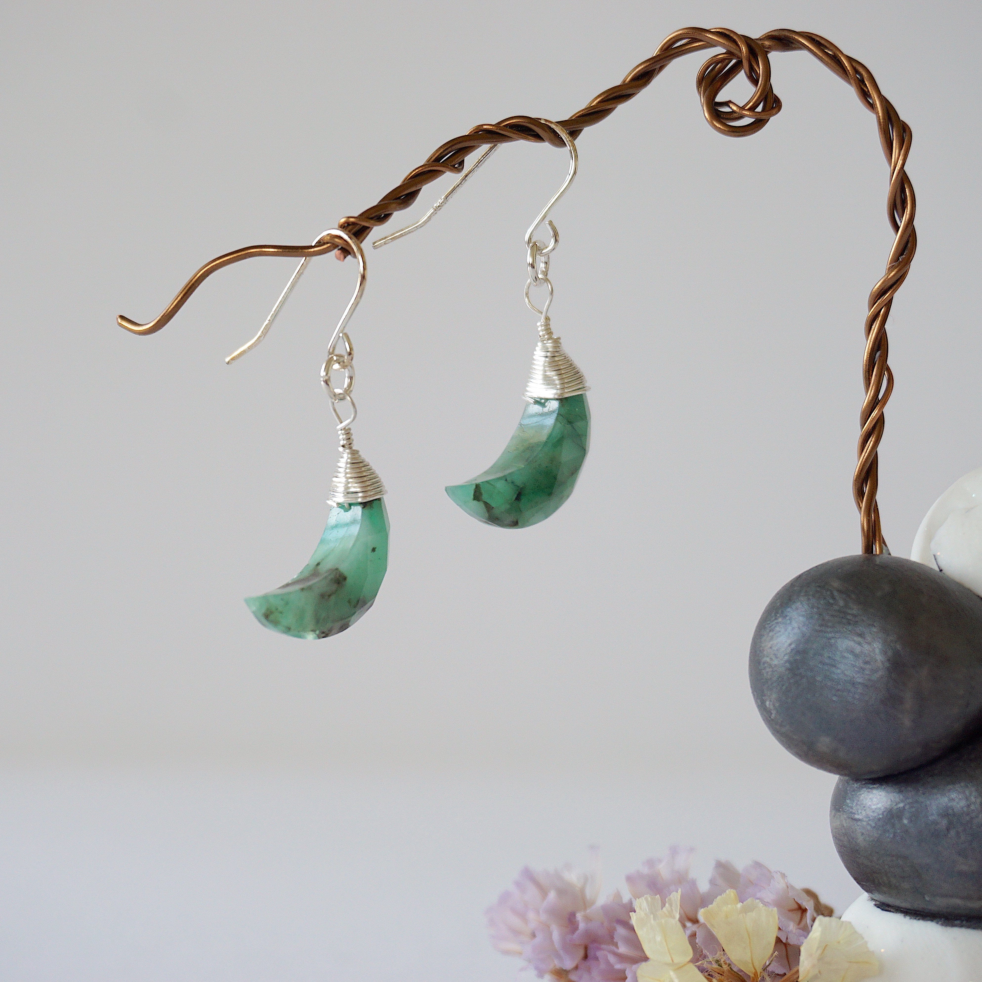 Emerald Moon Drop Earrings - Sterling Silver Dangle Earrings for Women | Perfect for Weddings, Parties & Special Occasions