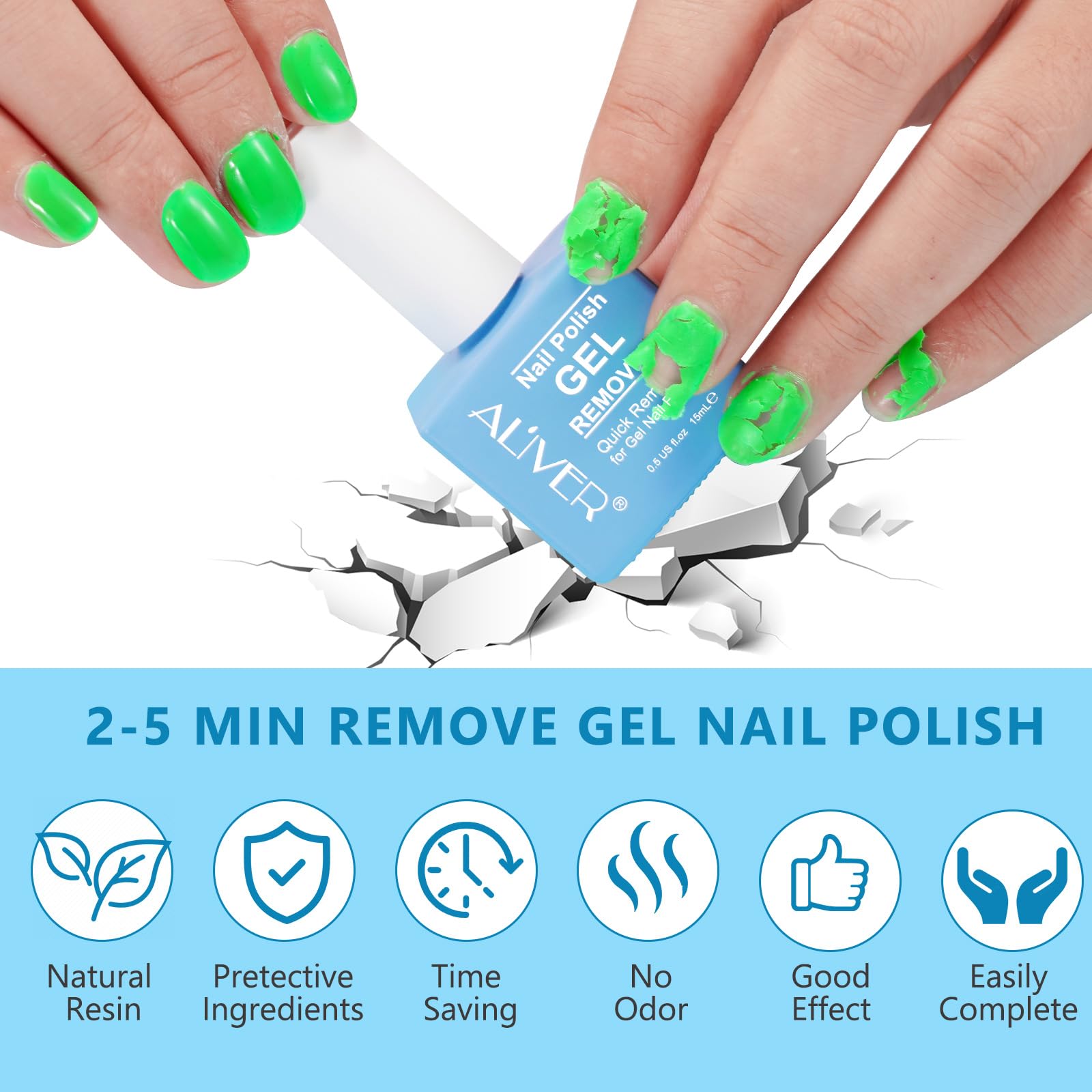 Fast-Acting Gel Nail Polish Remover Kit with Cuticle Pusher & Scraper - Removes Gel Polish in 2-5 Minutes Without Foil or Soaking - Perfect for At-Home Manicures & Salon Professionals