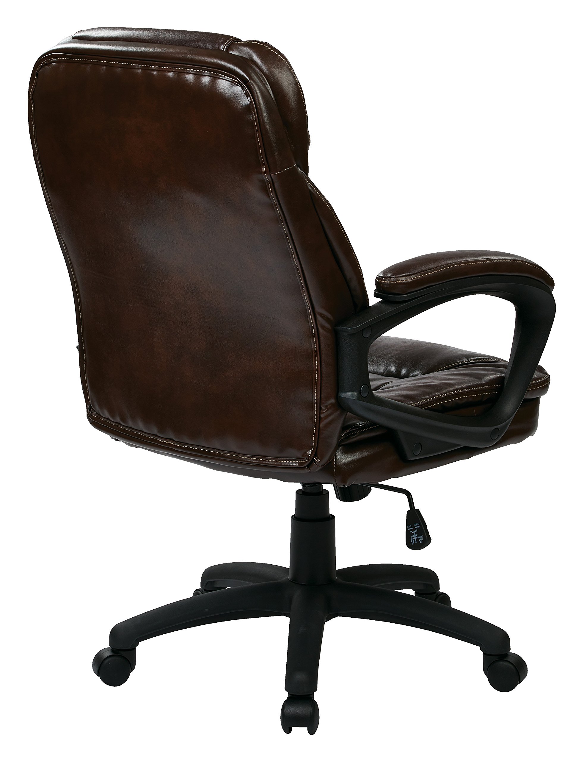 Office Star FL Series Faux Leather Adjustable Office Chair with Lumbar Support & Padded Arms - Chocolate - Ergonomic Manager Chair for Home Office, Gaming & Workspace Comfort