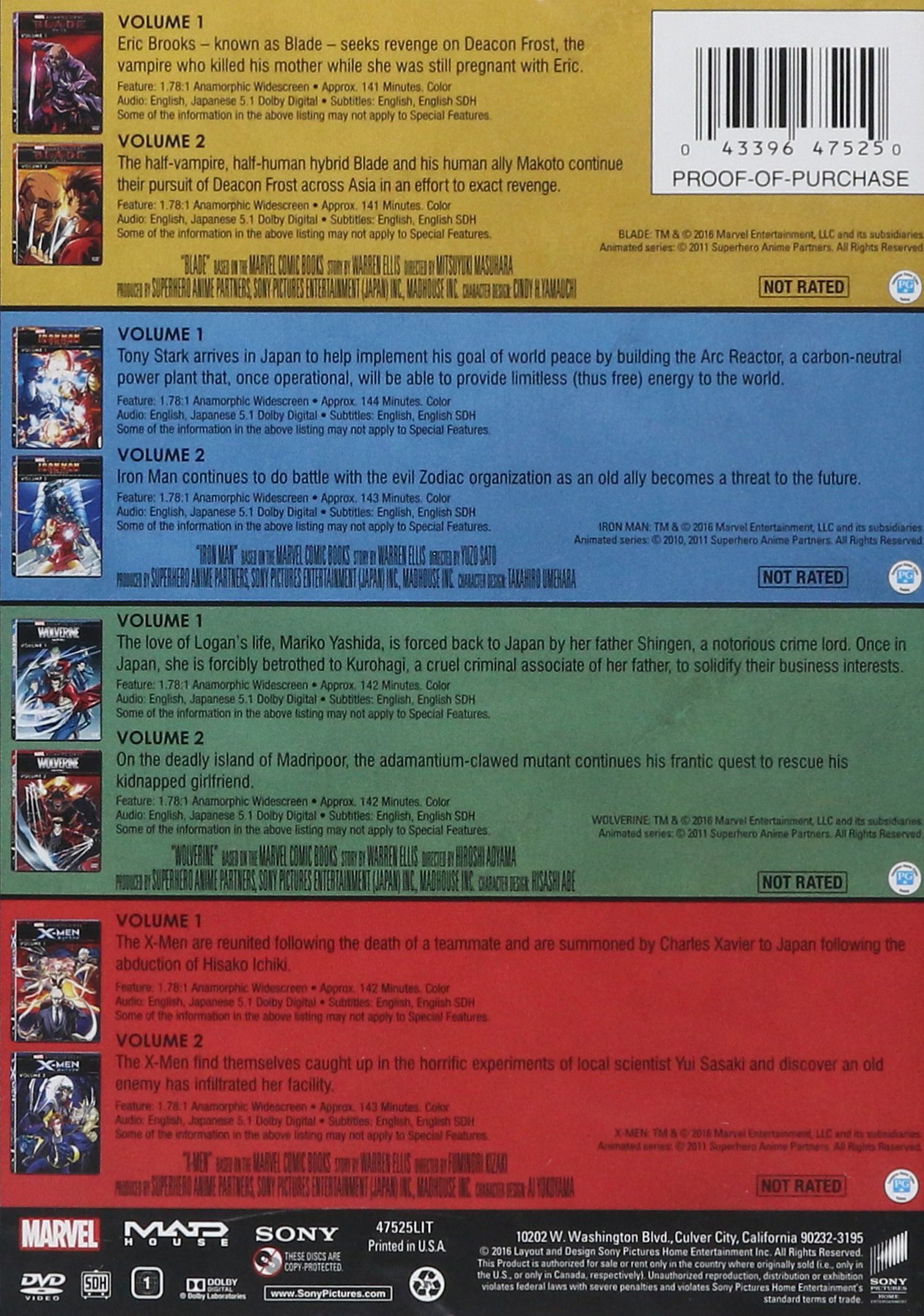 Marvel Anime DVD Collection - Blade Season 1 Vol 1 & 2, Iron Man Season 1 Vol 1 & 2, Wolverine Season 1 Vol 1 - Complete Set - Perfect for Marvel Fans & Anime Lovers - Great for Home Entertainment & Gift Giving