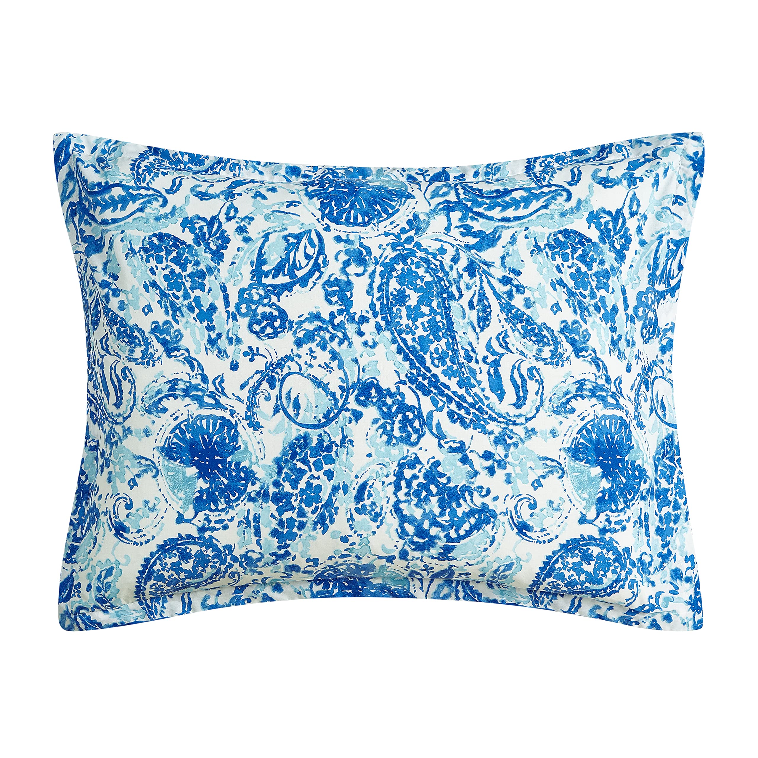 Poppy & Fritz Reversible Queen Comforter Set - All-Season Medium Weight Cotton Bedding with Matching Shams (Brooke Blue) | Cozy Home Decor for Master Bedroom & Guest Room