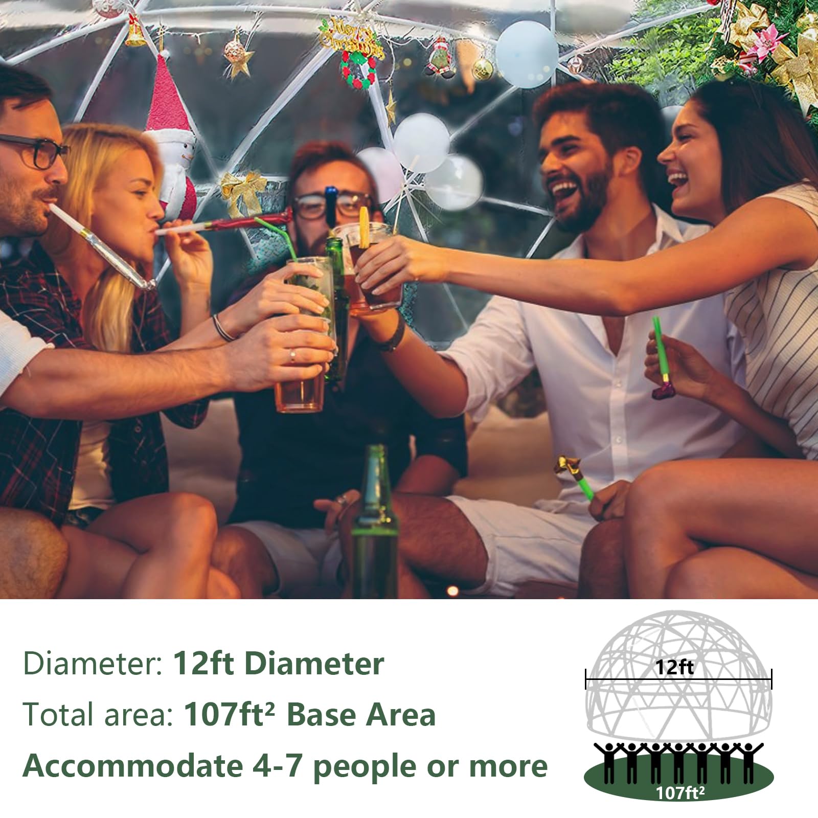 12x7.2 ft Upgraded Geodesic Dome Greenhouse Tent - Weatherproof Garden Igloo Bubble for Outdoor, Party, Backyard | Perfect for Winter Gardening, Glamping, and Outdoor Events