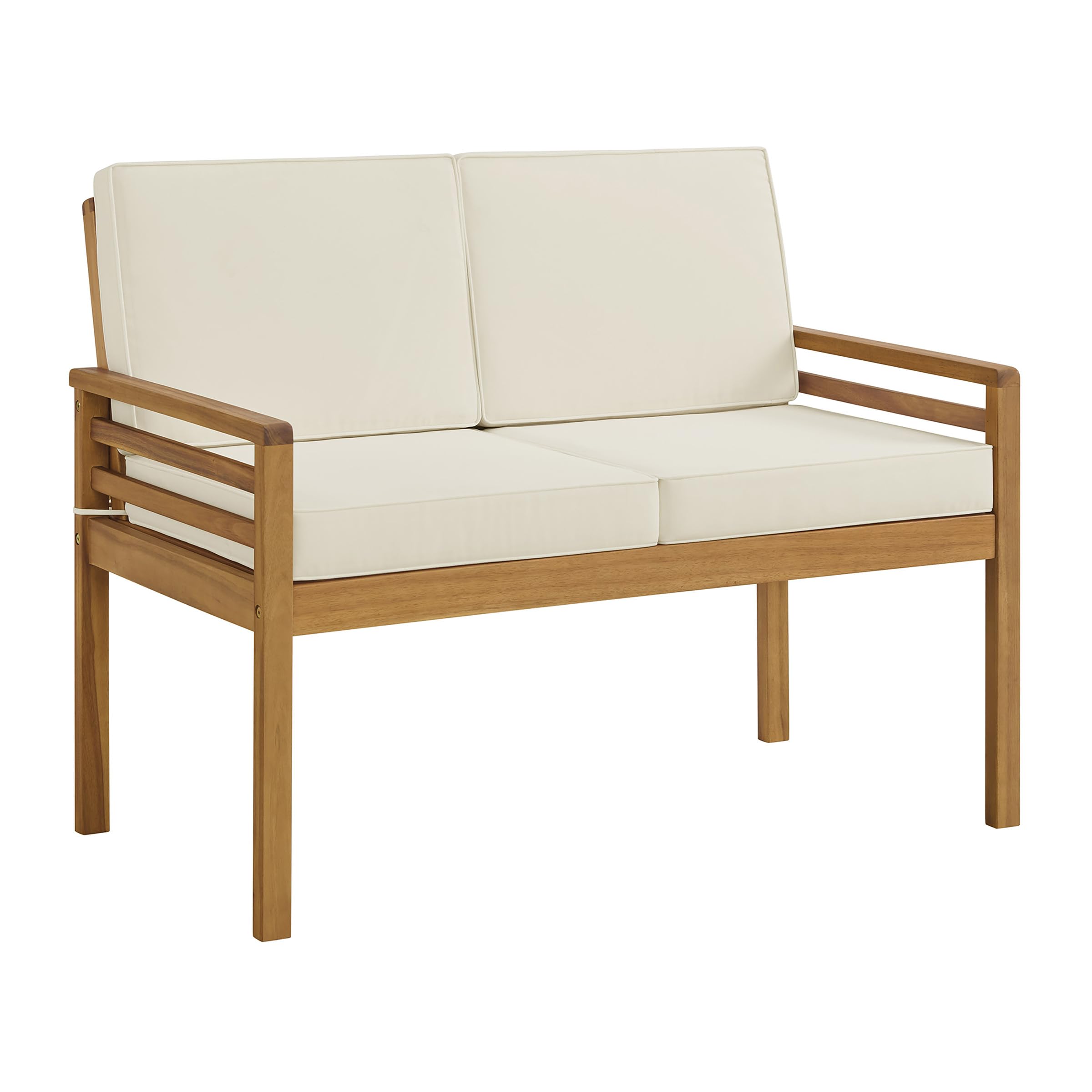 Alaterre Okemo Outdoor Sofa - Natural Wood Frame with Cream Cushions - Weather-Resistant Patio Furniture for Garden, Poolside & Backyard Relaxation