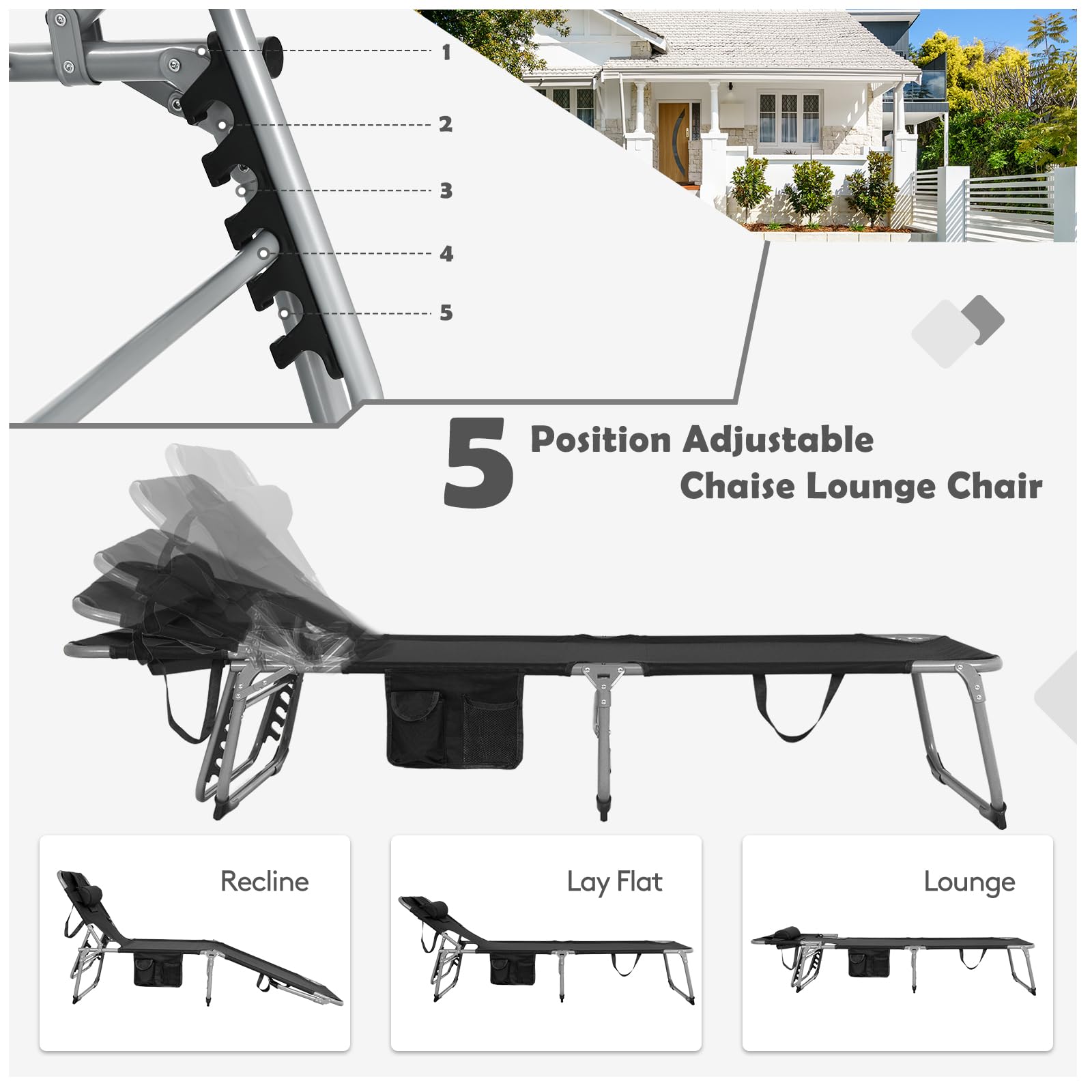 **Tangkula Adjustable Reclining Beach Chair with Face Hole - Portable Folding Sun Lounger for Outdoor Tanning, Poolside Relaxation, Backyard & Patio Use - Includes Side Pocket (2-Pack)**