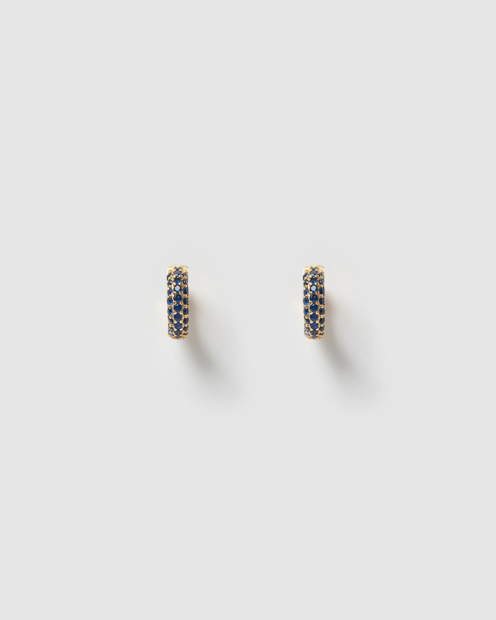 Izoa Mini Huggie Hoop Earrings for Women - 14K Gold Plated Blue CZ Studs - Dainty Everyday Jewelry for Work, Date Night & Gifting