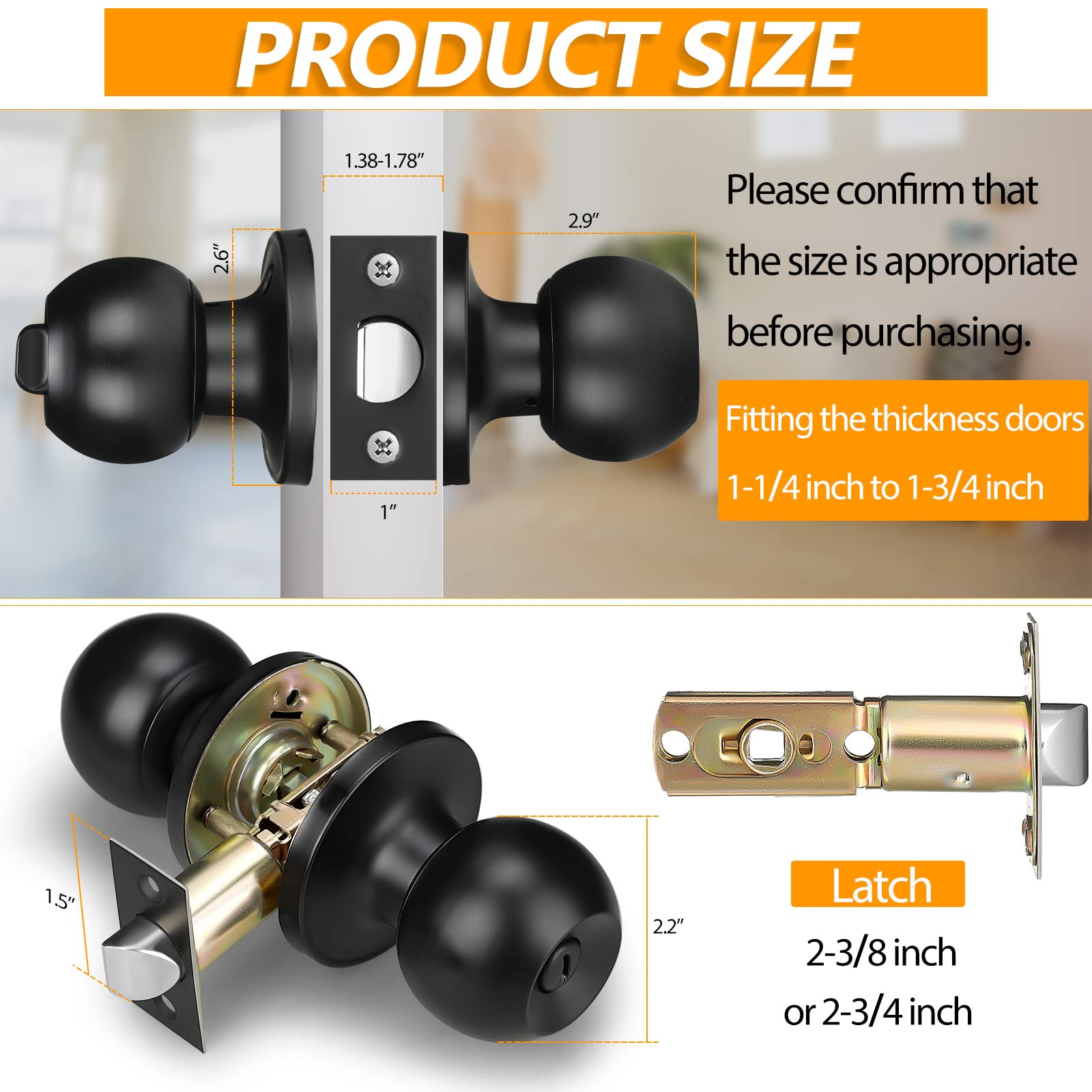 **15 Pack Matte Black Round Privacy Door Knobs - Stainless Steel Keyless Interior Handle for Bedroom, Bathroom, Office & Classroom Doors | Bulk Door Hardware Set for Home & Commercial Use**