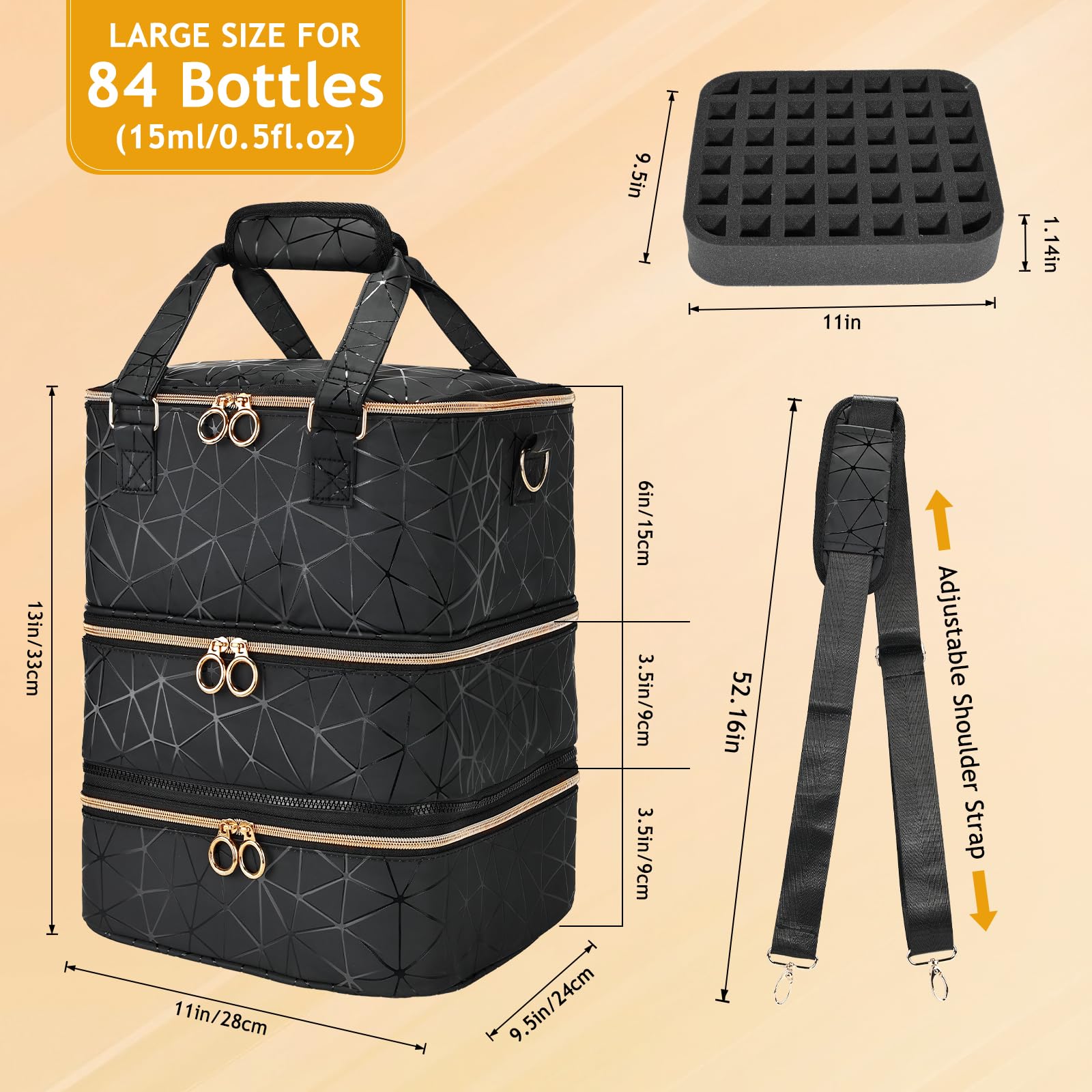 Large Nail Polish Organizer Bag - Holds 84 Bottles & Nail Lamp, PU Leather Travel Case for Nail Art Tools | Portable Storage for Salon Professionals & DIY Manicures at Home