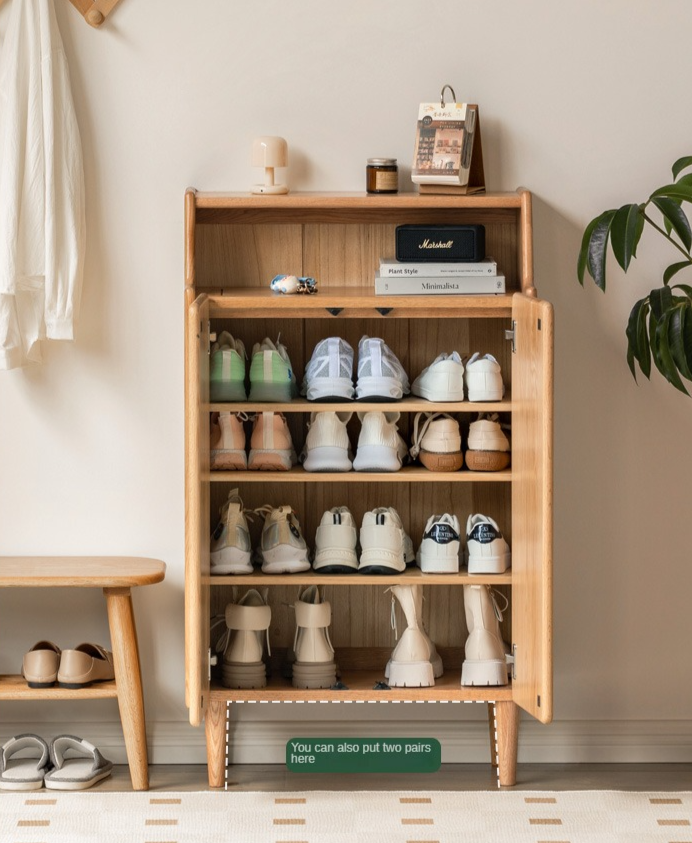 Solid Oak Wood Shoe Storage Cabinet - Organize Entryway & Closet - Perfect for Home, Apartment, and Office Organization