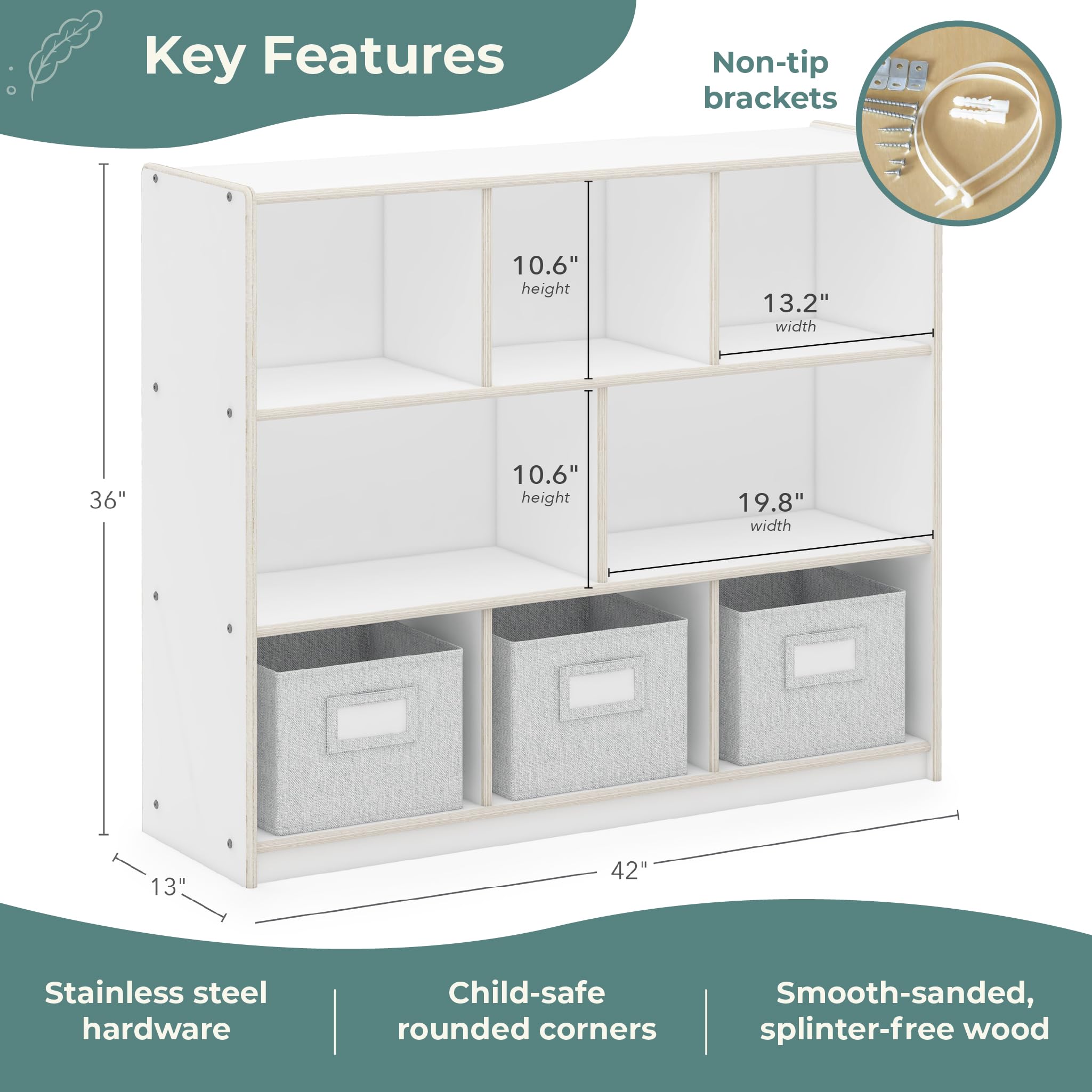 Guidecraft EdQ 3-Shelf Wooden Storage Unit with Fabric Bins - Kids Bookshelf & Toy Organizer for Bedroom, Homeschool & Classroom - White Nursery Furniture for Toys, Books & School Supplies Storage