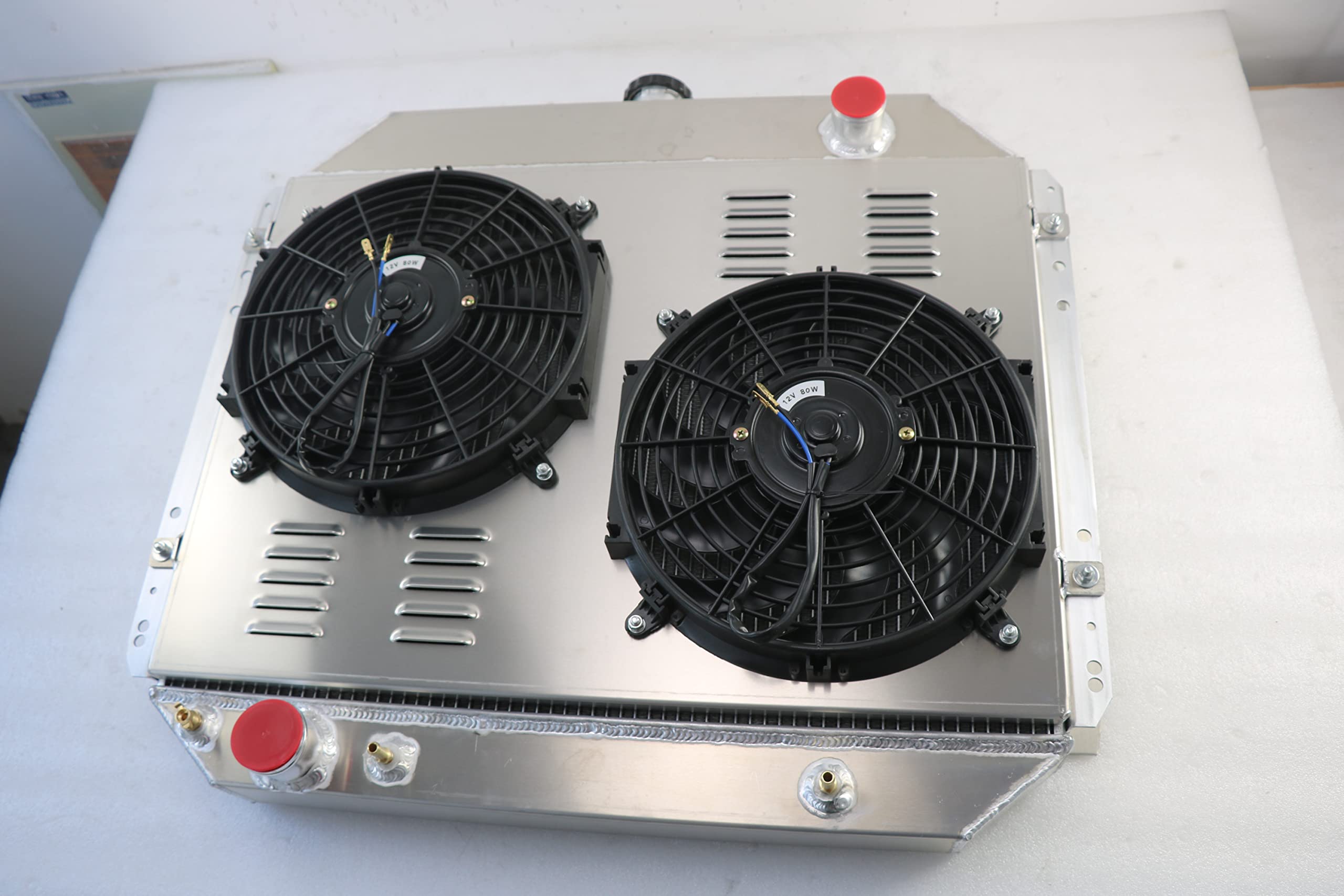 3 Row Aluminum Radiator for 1966-1979 Ford F100 F150 F250 F350 Bronco Truck 2.8-7.5L V8 - High Performance Cooling System with Electric Fan Shroud & Thermostat Kit - Perfect for Off-Roading, Towing & Hot Weather Driving