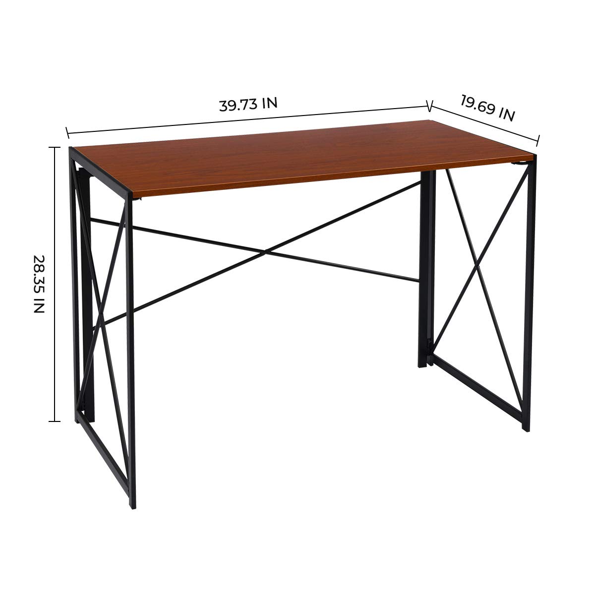 Modern Industrial Writing Computer Desk - Simple Study Desk with Walnut Brown Top & Black Frame, Folding Laptop Table for Home Office, Dorm Room, Small Spaces | Compact Workspace Solution for Students & Professionals