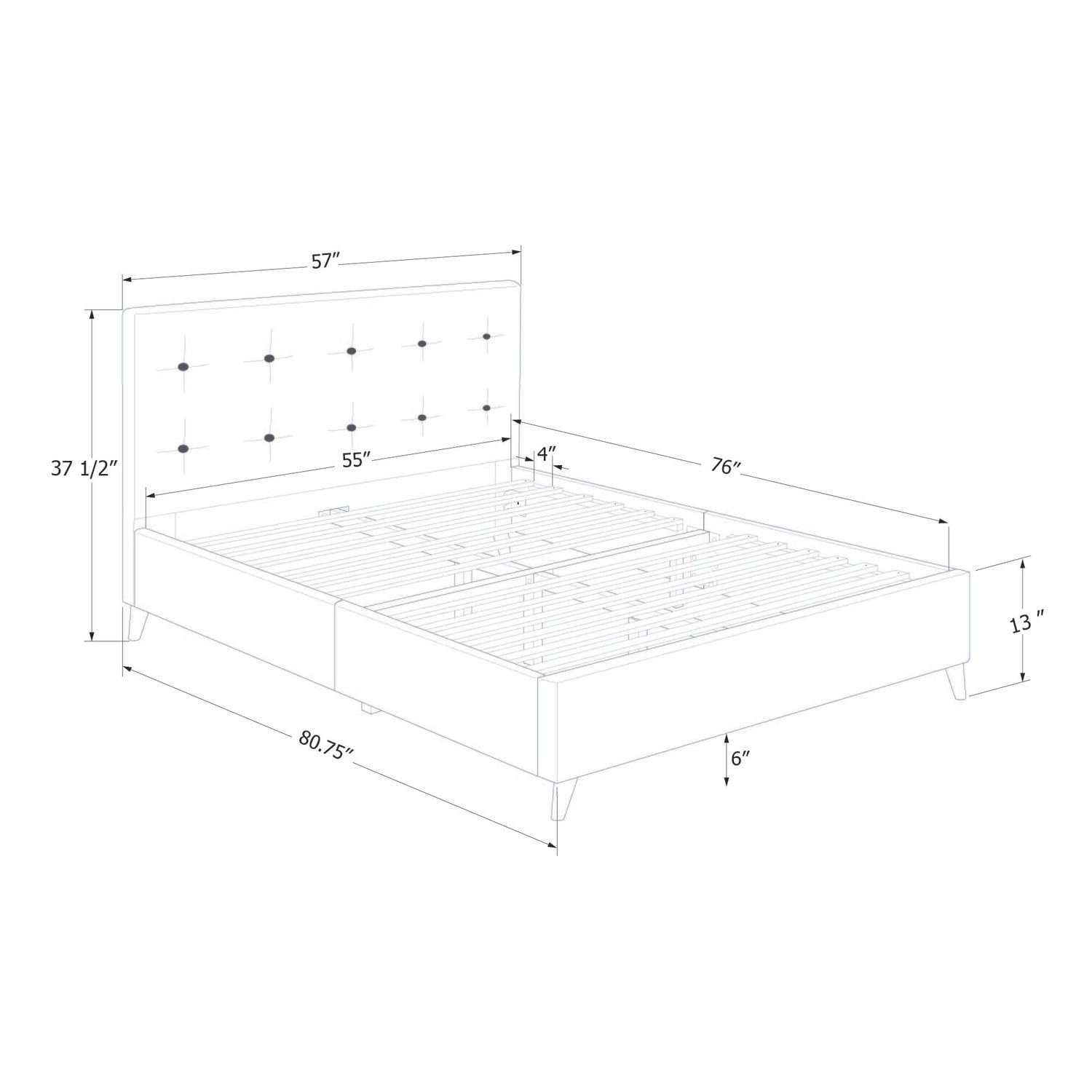 South Shore Fusion Padded Upholstered Platform Bed with Headboard - Full Size, Medium Gray - Modern Bedroom Furniture for Small Spaces & Guest Rooms