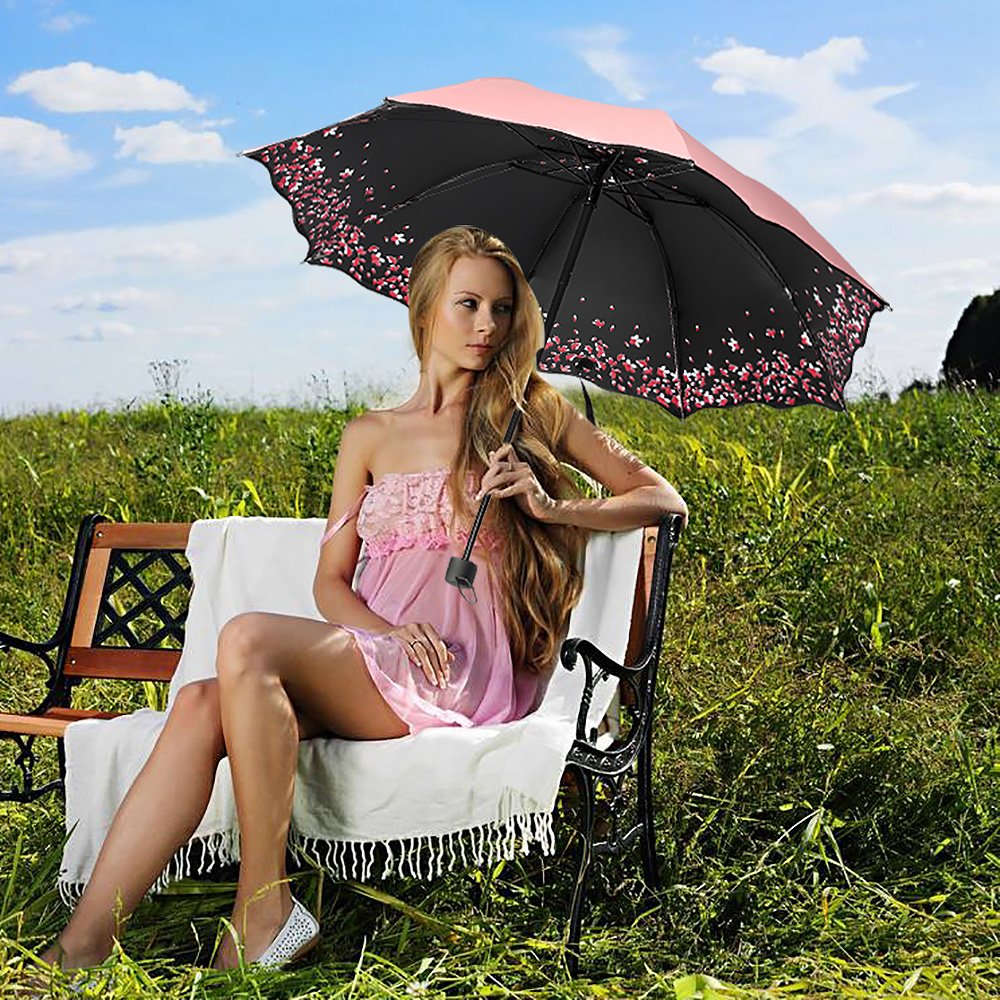 Windproof & UV Protection Cherry Blossom Folding Umbrella - Compact Travel Umbrella for Rain & Sun Shade - Perfect for Commuting, Outdoor Events & Travel Accessories
