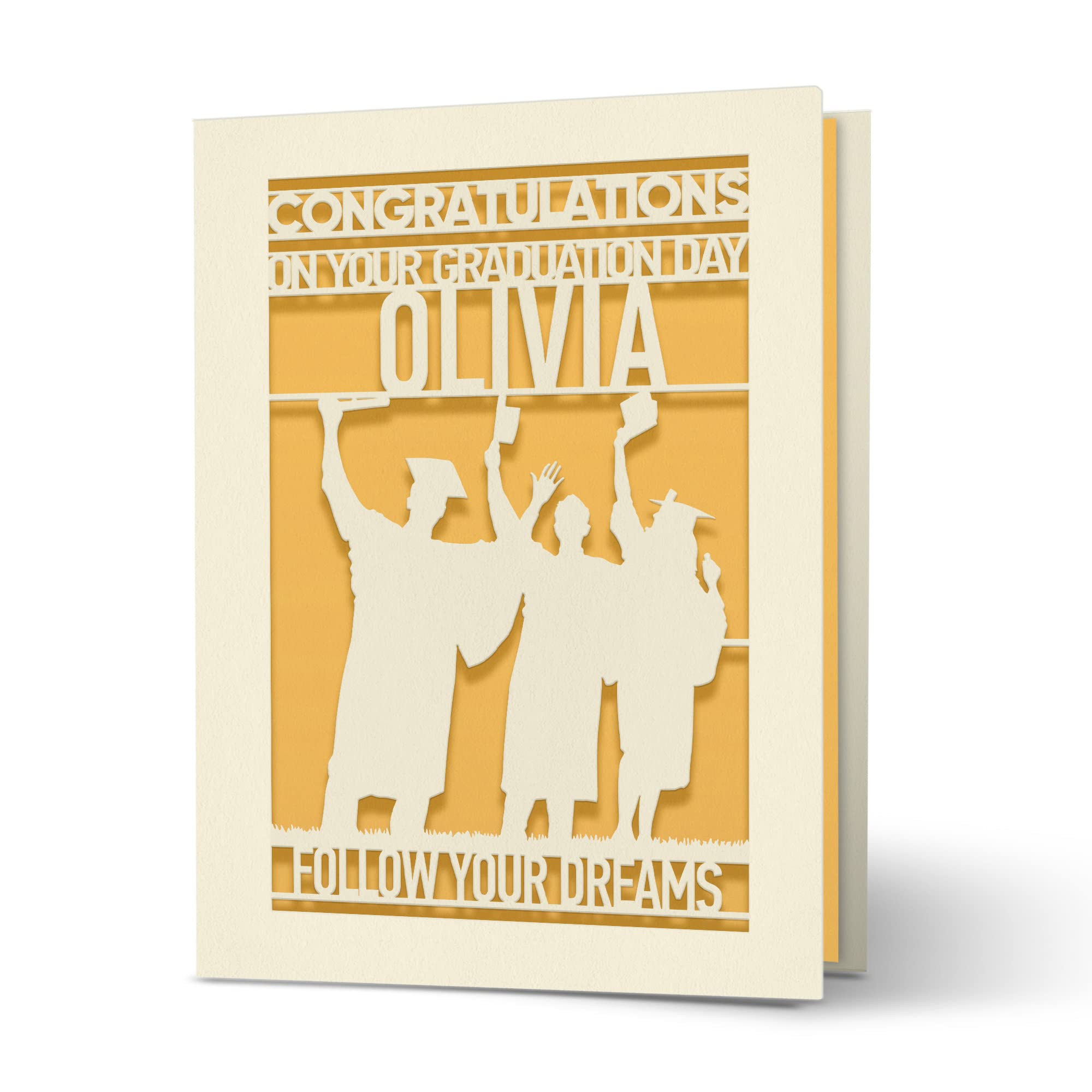 Personalized Graduation Cards for Him, Her, Daughter & Son - Class of 2025 Laser Cut Congratulations Greeting Cards with Envelope - Custom Name (Gold) | Perfect for High School, College Graduation Gifts & Commencement Celebrations