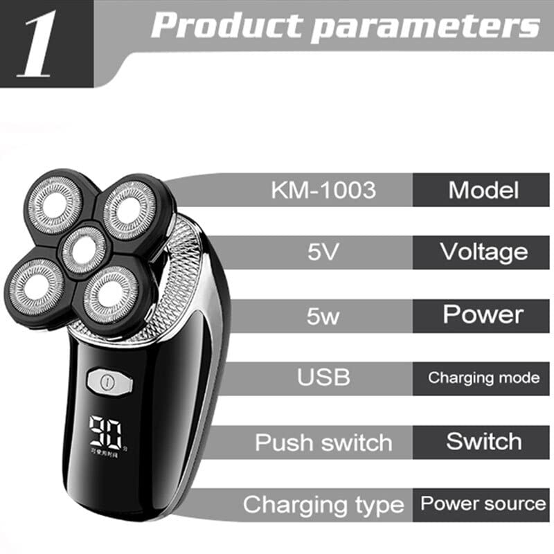 5-in-1 Waterproof Electric Head Shaver for Bald Men - Rechargeable Beard Trimmer & Hair Clipper - Perfect for Travel, Gym & Daily Grooming (With Box)