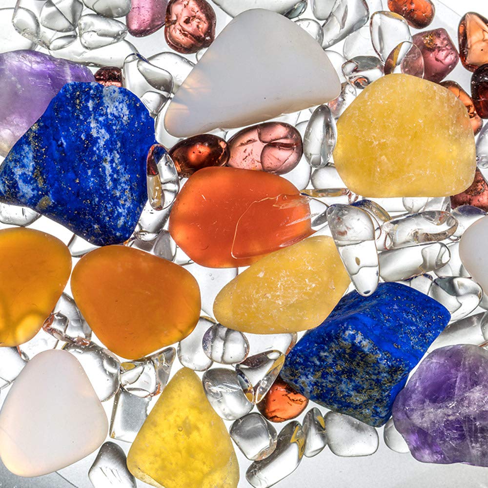 VitaJuwel Ayurvedic Gemstone Vial with Milk Opal, Amethyst, Clear Quartz, Lapis Lazuli, Garnet, Carnelian & Orange Calcite - Enhance Wisdom, Intuition & Joy - Perfect for Meditation, Yoga & Energy Healing