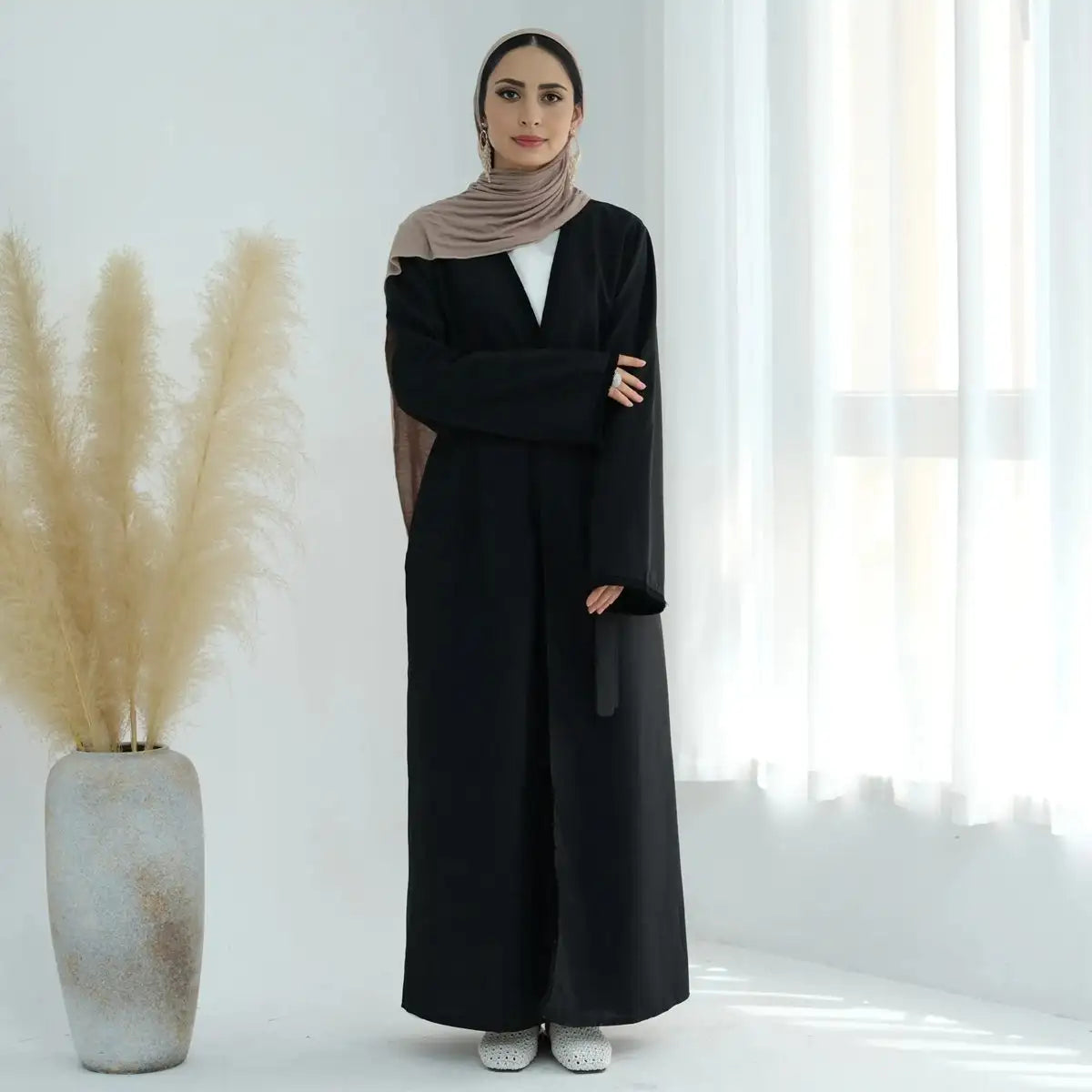 Elegant Tassel Edge Cardigan Open Abaya Dress - Stylish Muslim Women's Outerwear for Prayer, Modest Fashion & Special Occasions