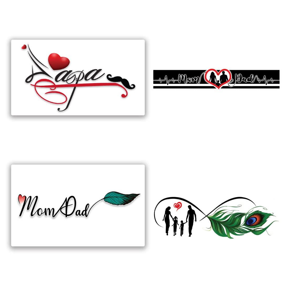 Temporary Tattoo Stickers for Men & Women - Mom Dad Infinity Design Wrist Tattoos (Pack of 4, 2x4 Inch) | Waterproof Fake Body Art for Parties, Halloween & Special Occasions