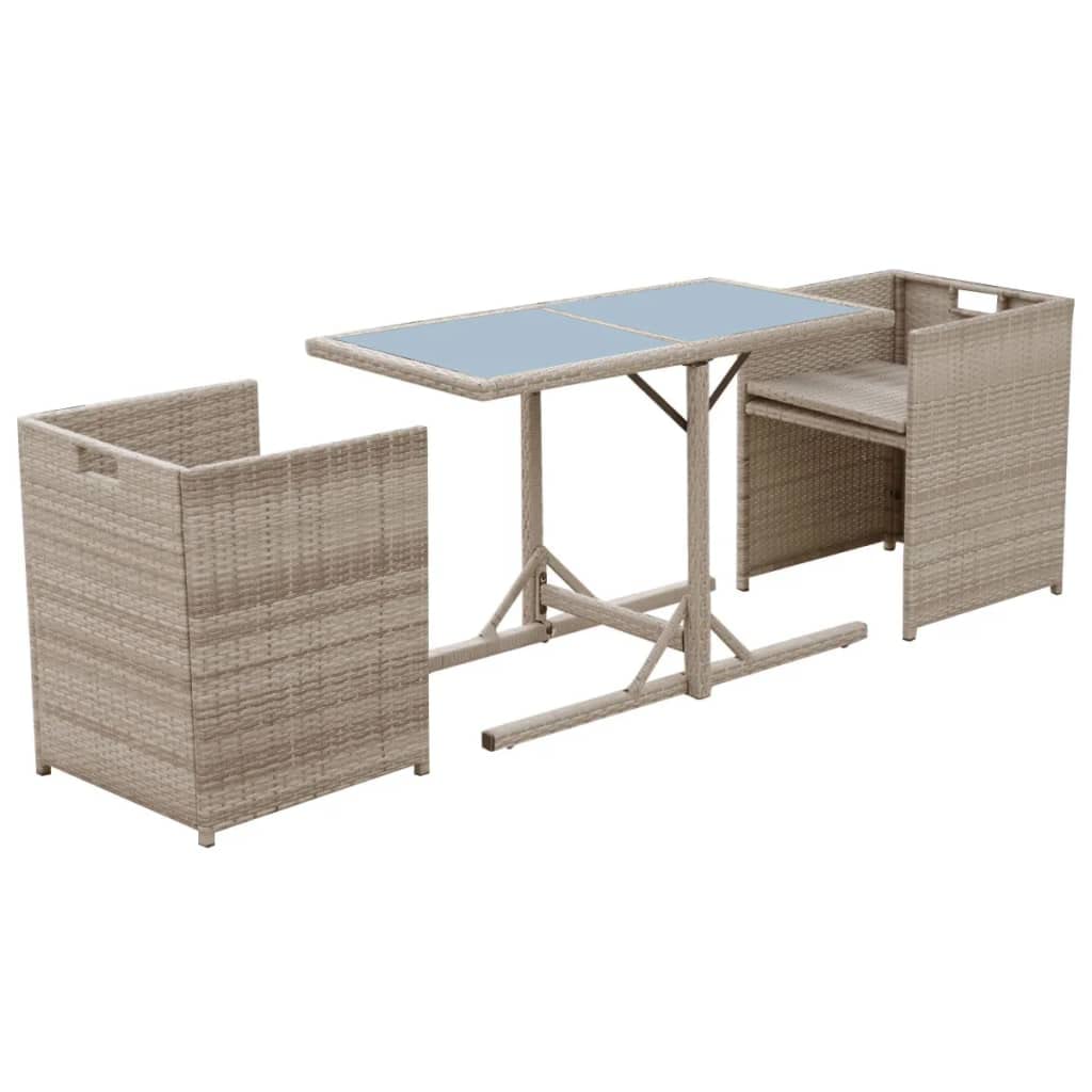 3-Piece Bistro Set with Cushions - Weather-Resistant Poly Rattan Patio Furniture in Beige - Perfect for Outdoor Dining, Garden, Balcony or Poolside Relaxation