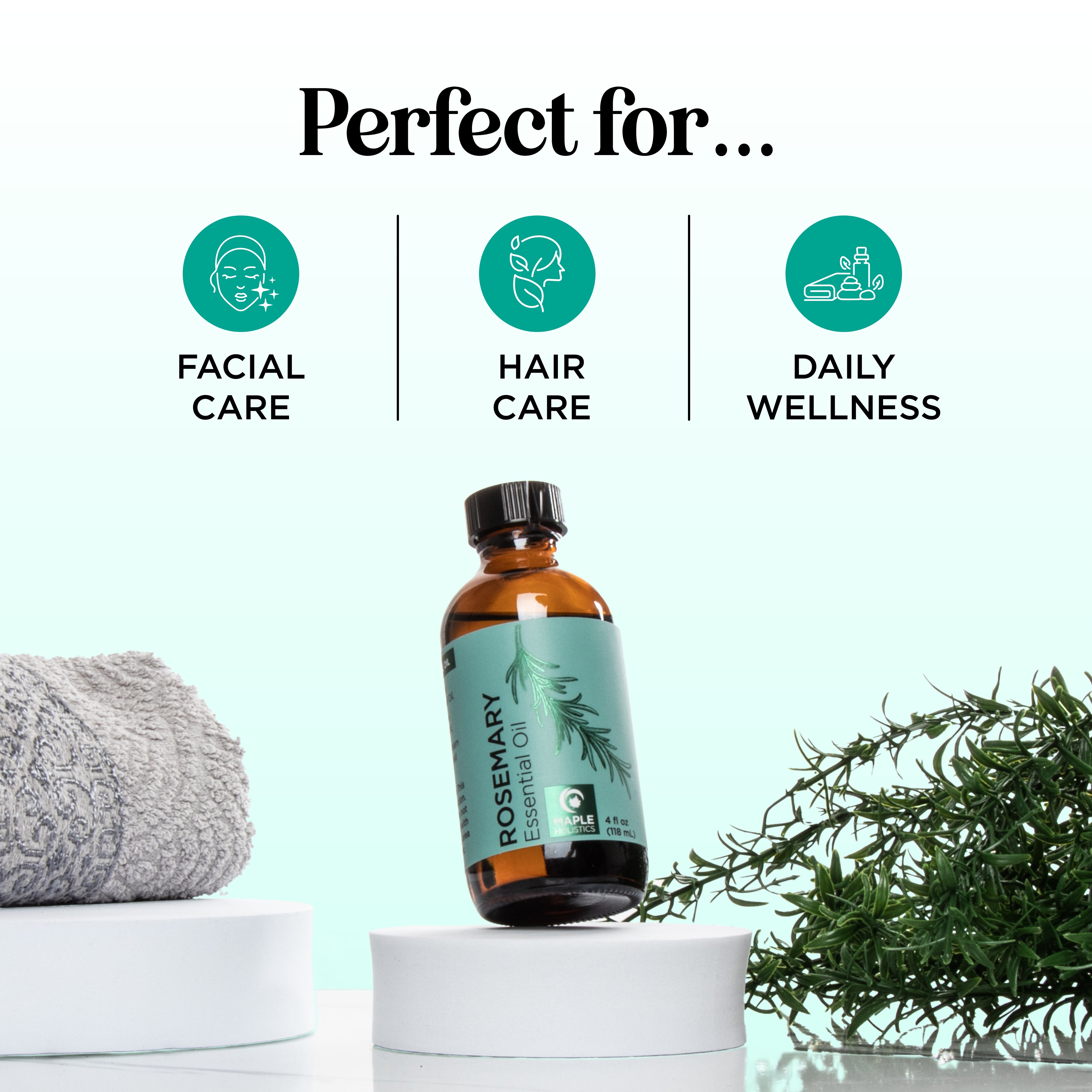 Pure Rosemary Essential Oil for Hair Growth & Stress Relief - 100% Natural Aromatherapy Oil for Diffusers, Massage & Skincare