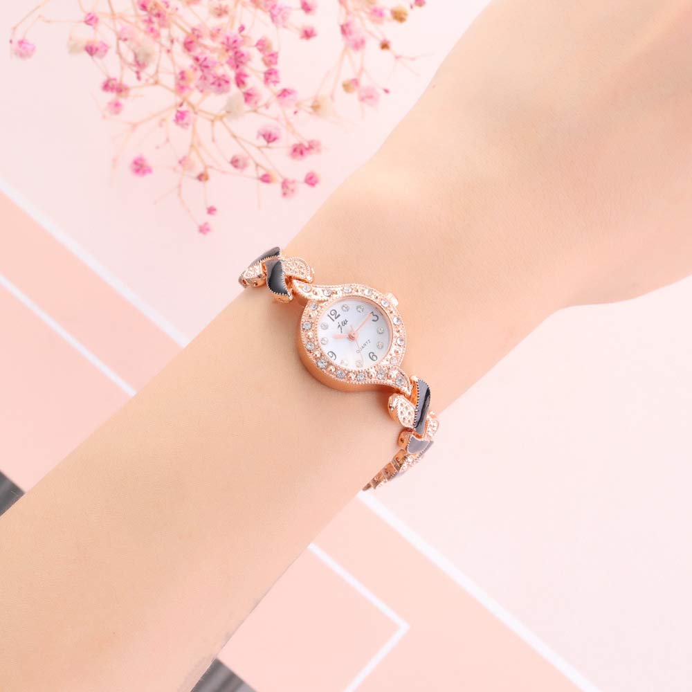 Elegant Crystal Bangle Bracelet Leaf Analog Quartz Watch for Women - 5 Pack Wholesale Wristwatches with Stainless Steel Band | Perfect for Office, Party & Daily Fashion Accessories