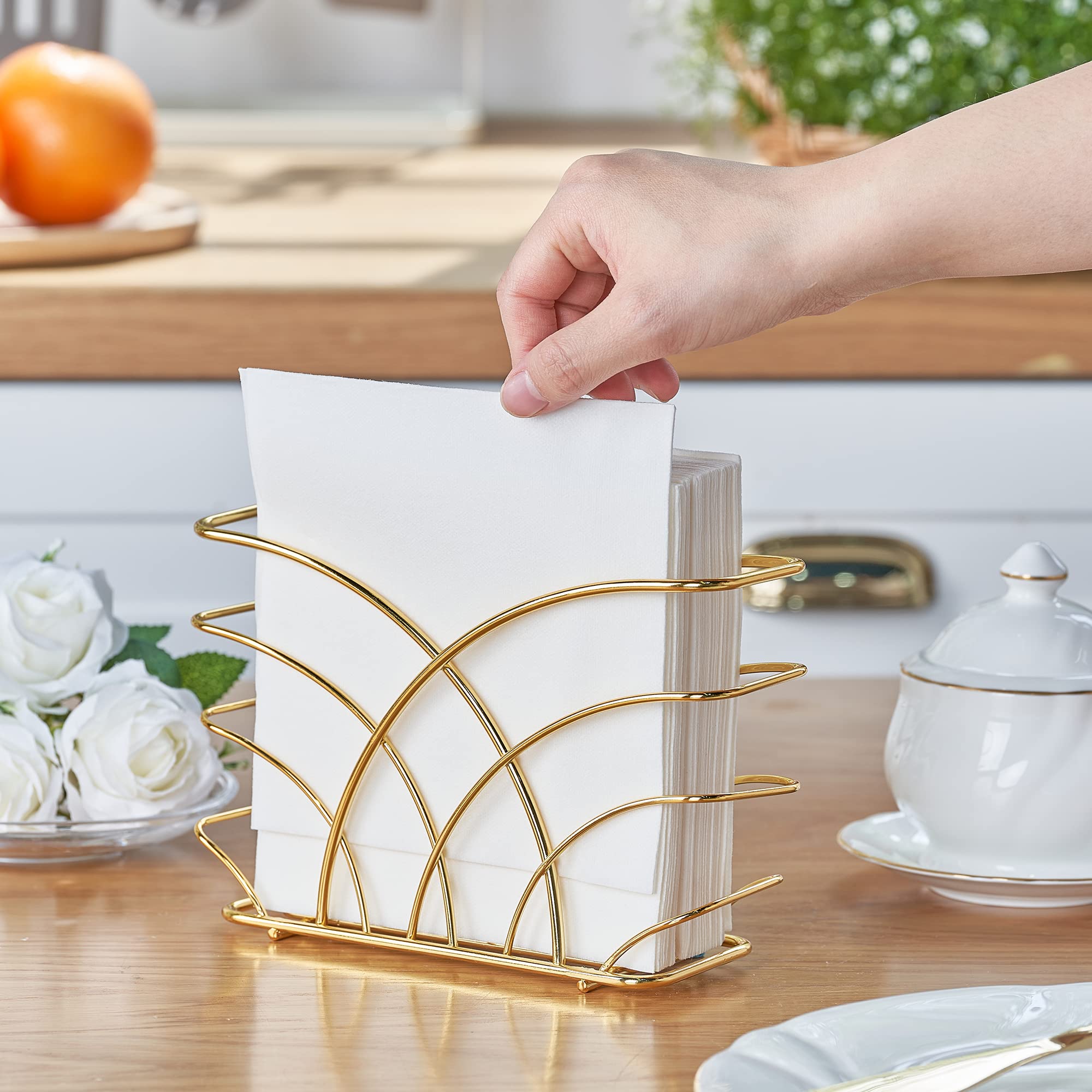 Luxurious Gold Metal Napkin Holder for Dining Table - Elegant Kitchen & Home Decor Accessories | Perfect for Modern Dining Room, Wedding Table Settings & Holiday Decorations