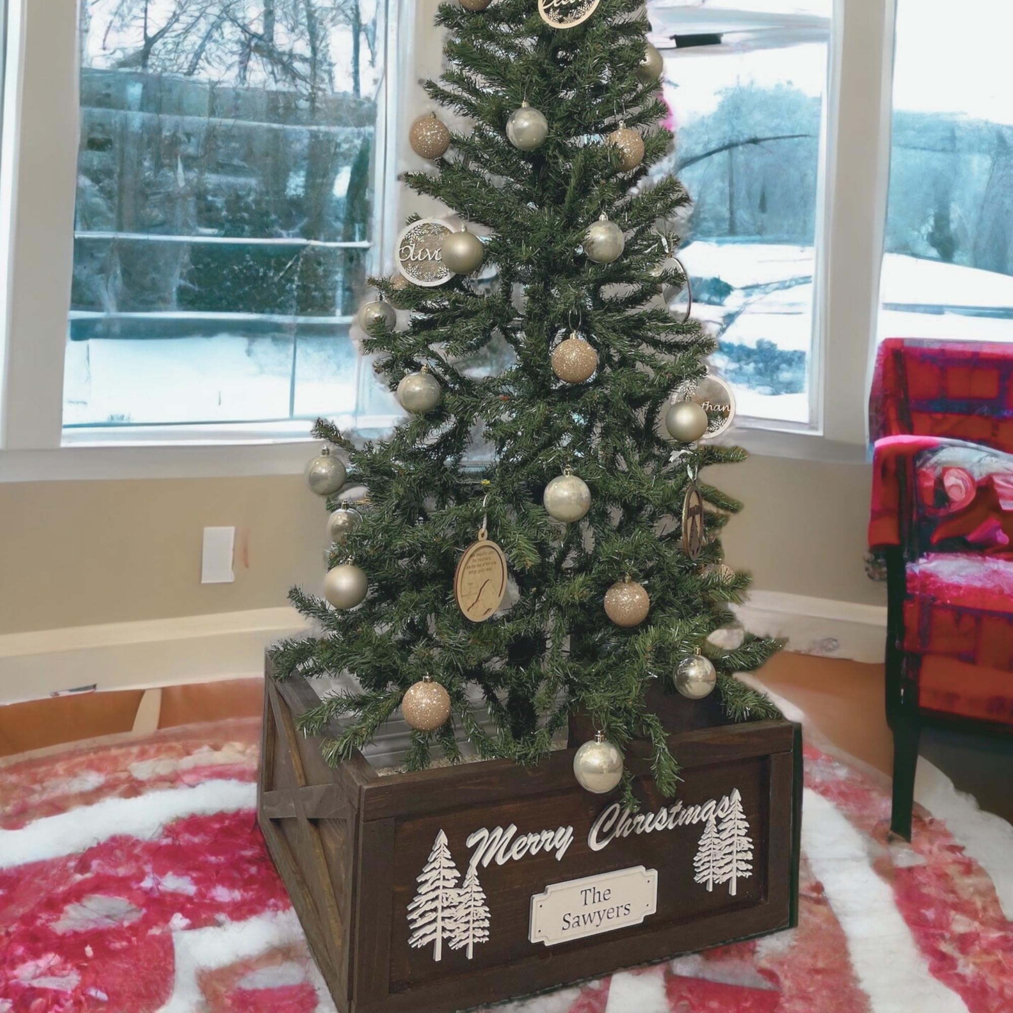Foldable Christmas Tree Collar Box - Rustic Farmhouse Holiday Decor for Xmas Tree Base | Personalized Collapsible Tree Skirt Alternative | Perfect for Living Room, Porch & Festive Home Decor