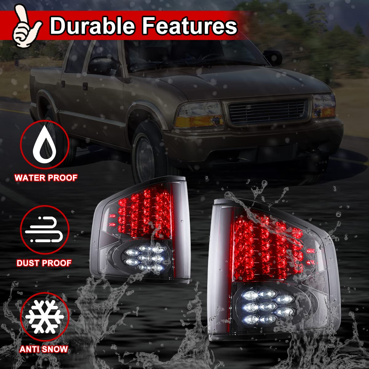 Nixon Offroad LED Tail Lights for 1999-2002 Chevy S10, 1994-2004 GMC Sonoma & 1996-2000 Isuzu Hombre - Chrome Housing with Smoke Lens - Direct Replacement Rear Lamps Assembly - Perfect for Off-Roading & Night Driving