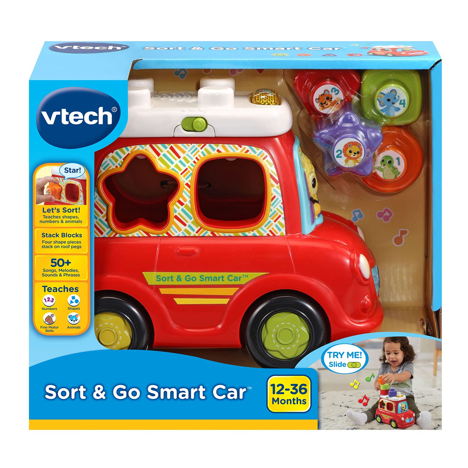 VTech Sort and Go Smart Car - Interactive Learning Toy for Toddlers, Red - Educational Shape Sorter & Push Car for Kids Ages 1-3 Years (Ideal for Early Childhood Development & Playtime Fun)