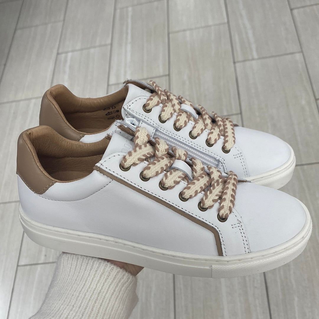 White & Stone Color Zipper Sneakers for Women - Stylish Casual Shoes for Walking, Running & Everyday Wear