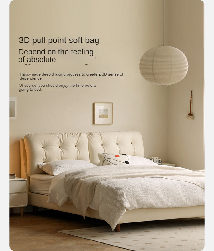 Organic Leather Art Bed - Cream Cloud Soft Mattress for Ultimate Comfort | Perfect for Master Bedrooms, Guest Rooms & Luxury Apartments
