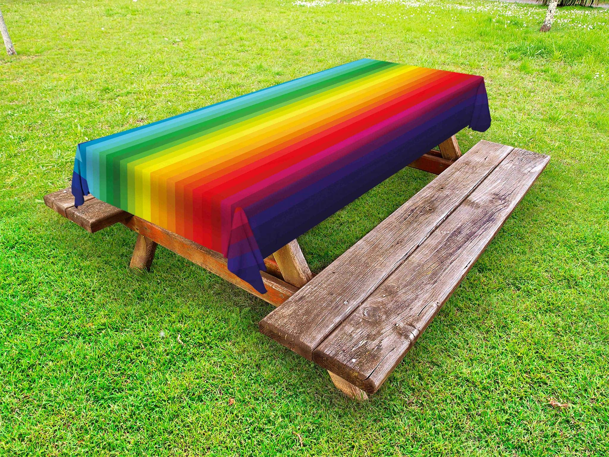 Lunarable Rainbow Outdoor Tablecloth - Colorful Vertical Stripes Abstract Art Design, Washable Picnic Table Cover 58x84 Inches - Perfect for BBQs, Garden Parties & Outdoor Dining