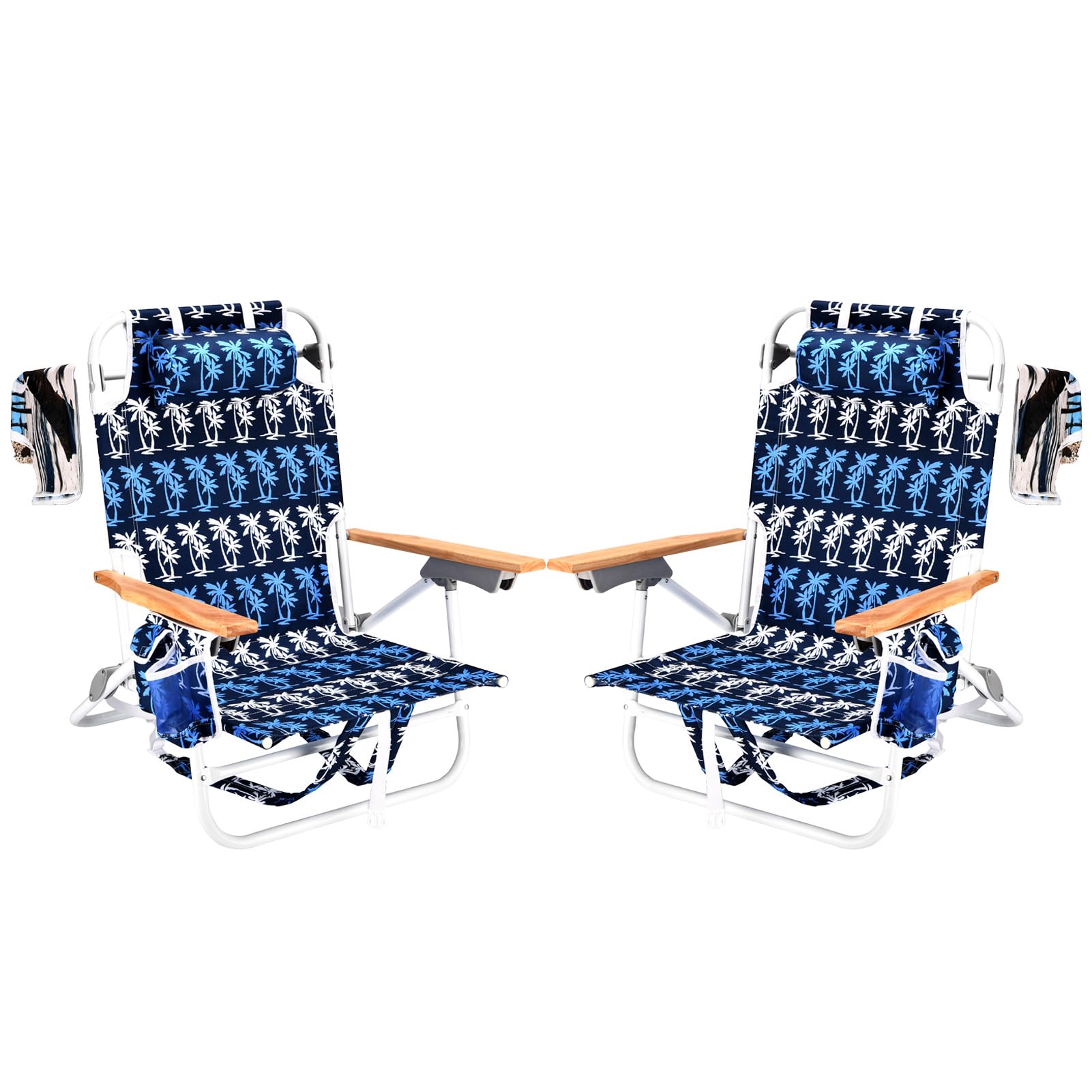 2 Pack Heavy Duty Beach Chairs for Adults - 300LB Capacity Folding Reclining Chairs with Adjustable 5-Position Backrest, Storage Pouch & Carry Straps - Lightweight Aluminum Frame (Black) - Perfect for Beach, Camping, Picnics & Outdoor Relaxation