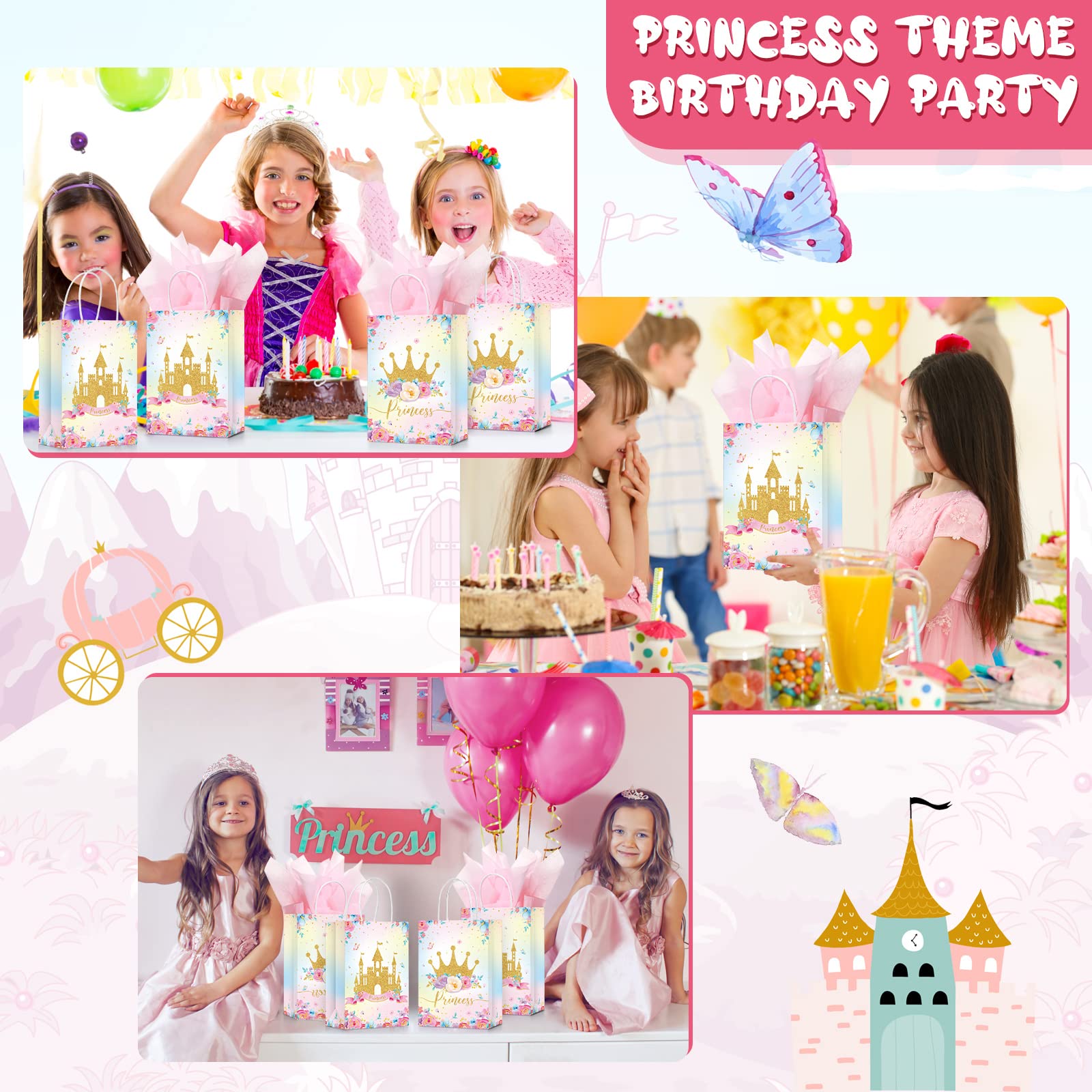16 Pcs Princess & Prince Party Favor Bags - Elegant Goodie Gift Candy Bags for Birthday, Baby Shower & Royal Themed Parties - Perfect for Kids' Celebrations, Classroom Rewards & Wedding Favors