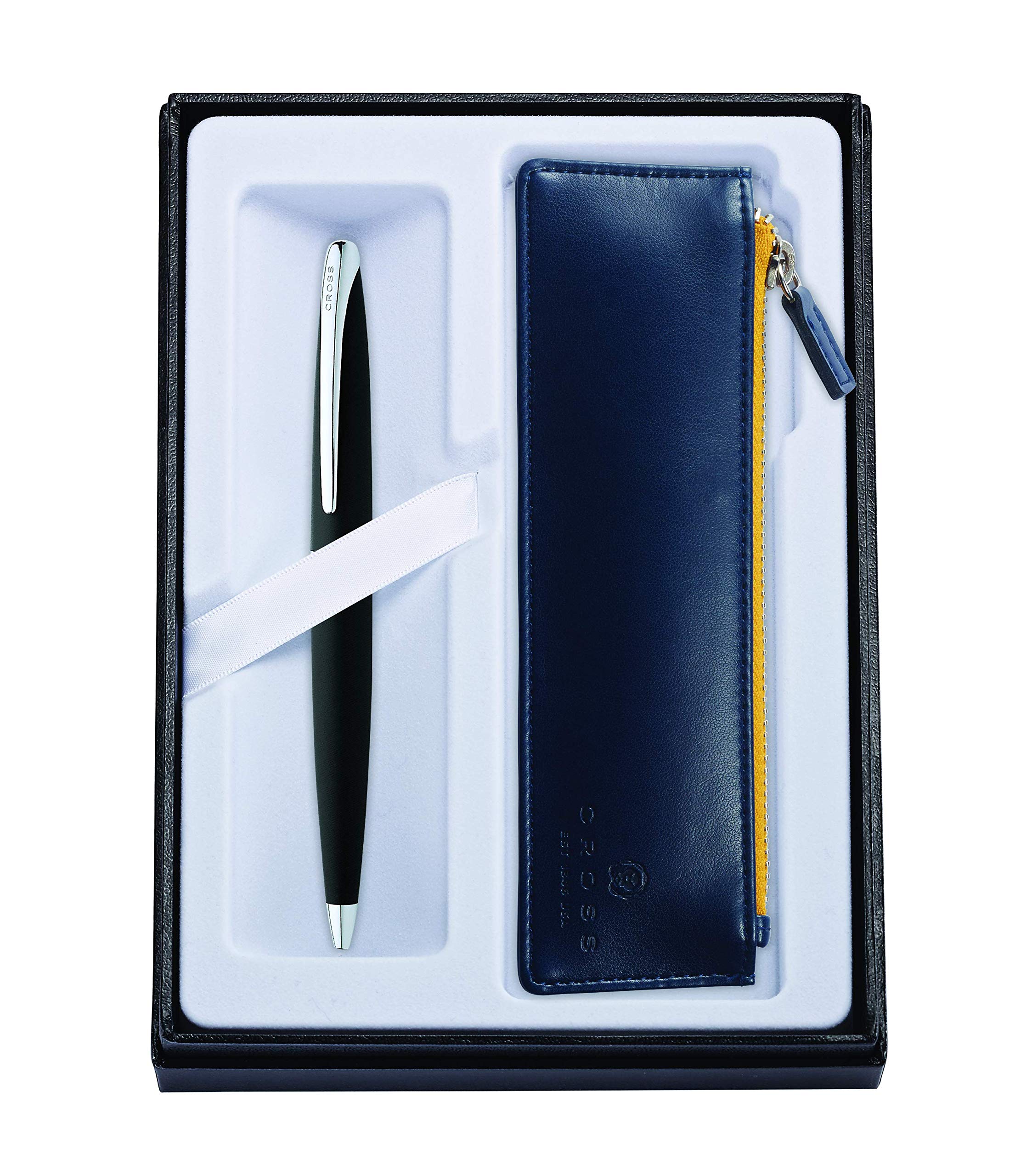 Premium Cross ATX Black Refillable Ballpoint Pen with Zip Pen Pouch Gift Set - Classic White Gift Box for Business, Office & Writing Enthusiasts - Perfect Corporate Gifts, Graduation Presents & Everyday Use