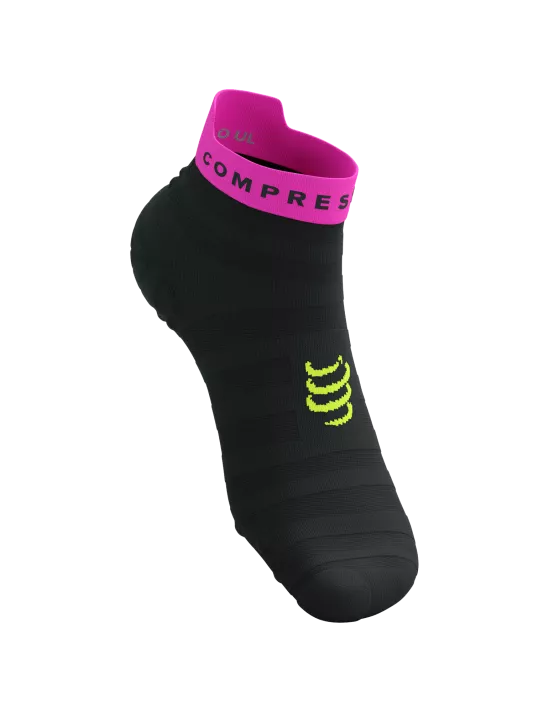 Compressport Unisex Pro Racing Socks v4.0 - Ultralight Running Socks for Men & Women - Low Cut Athletic Socks in Black/Safe Yellow/Neo Pink - Perfect for Marathon, Trail Running & High-Performance Sports