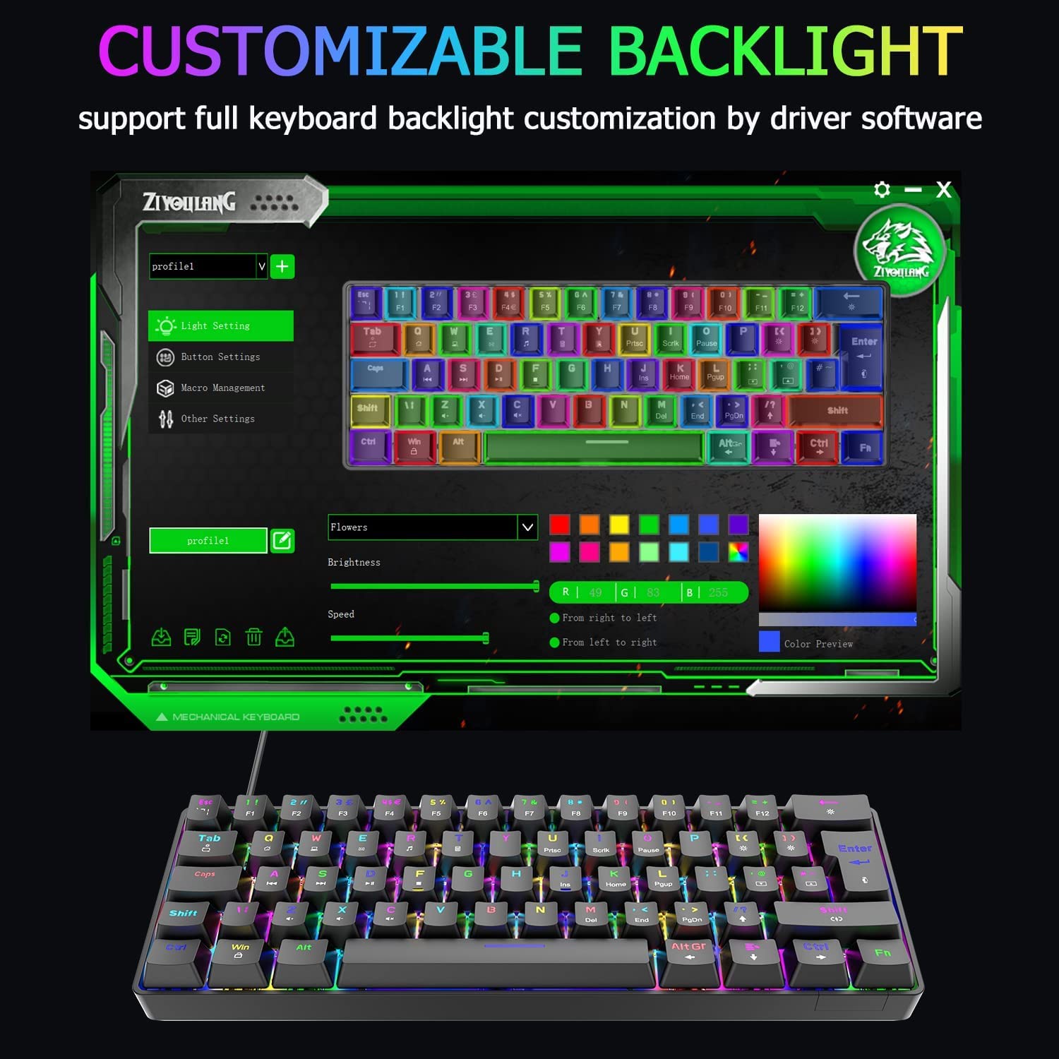 60% Mechanical Keyboard UK Layout - RGB Backlit, USB-C, for Gaming & Office
