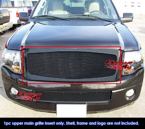 APS Compatible with Ford Expedition 2007-2014 Main Upper Stainless Steel Black Mesh Front Grill Grille Insert S18-H94357F - Upgrade Your Truck's Style for Off-Road Adventures & Car Shows