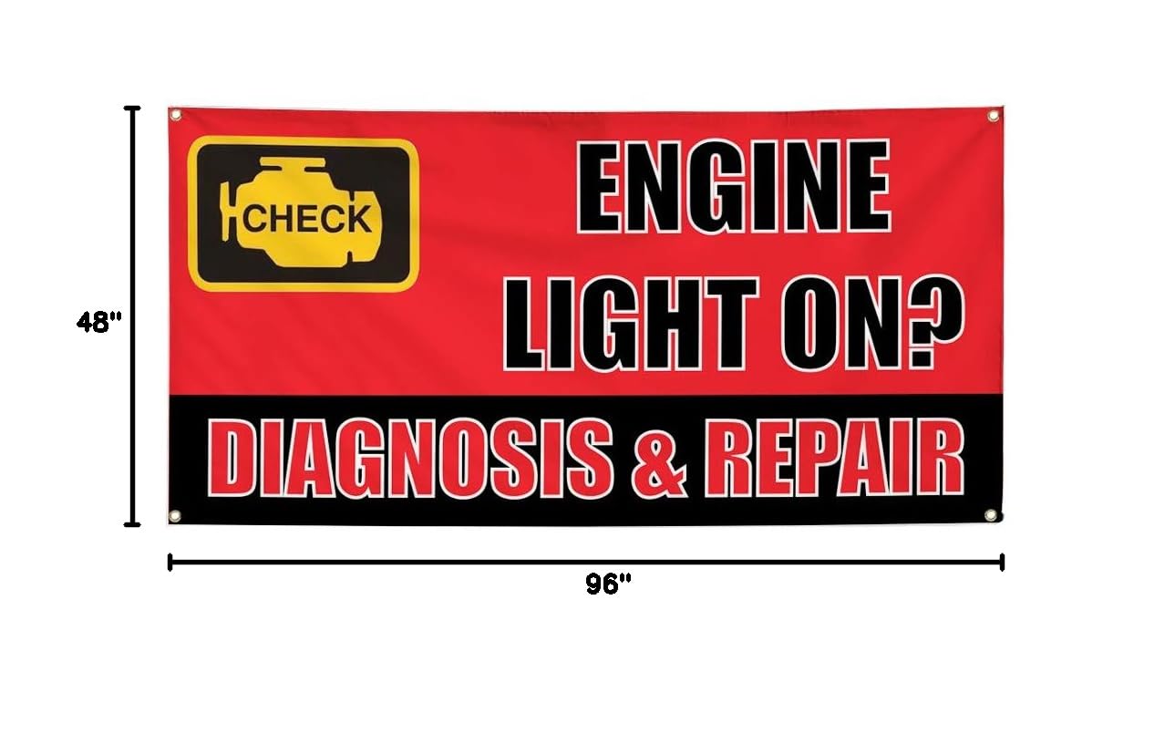 Vinyl Banner - Multiple Sizes (48x96 Inches) with 8 Grommets | Weatherproof, Durable for Outdoor & Industrial Use | Perfect for Engine Light Diagnostics, Auto Repair Shops, Yard Signs & Commercial Advertising