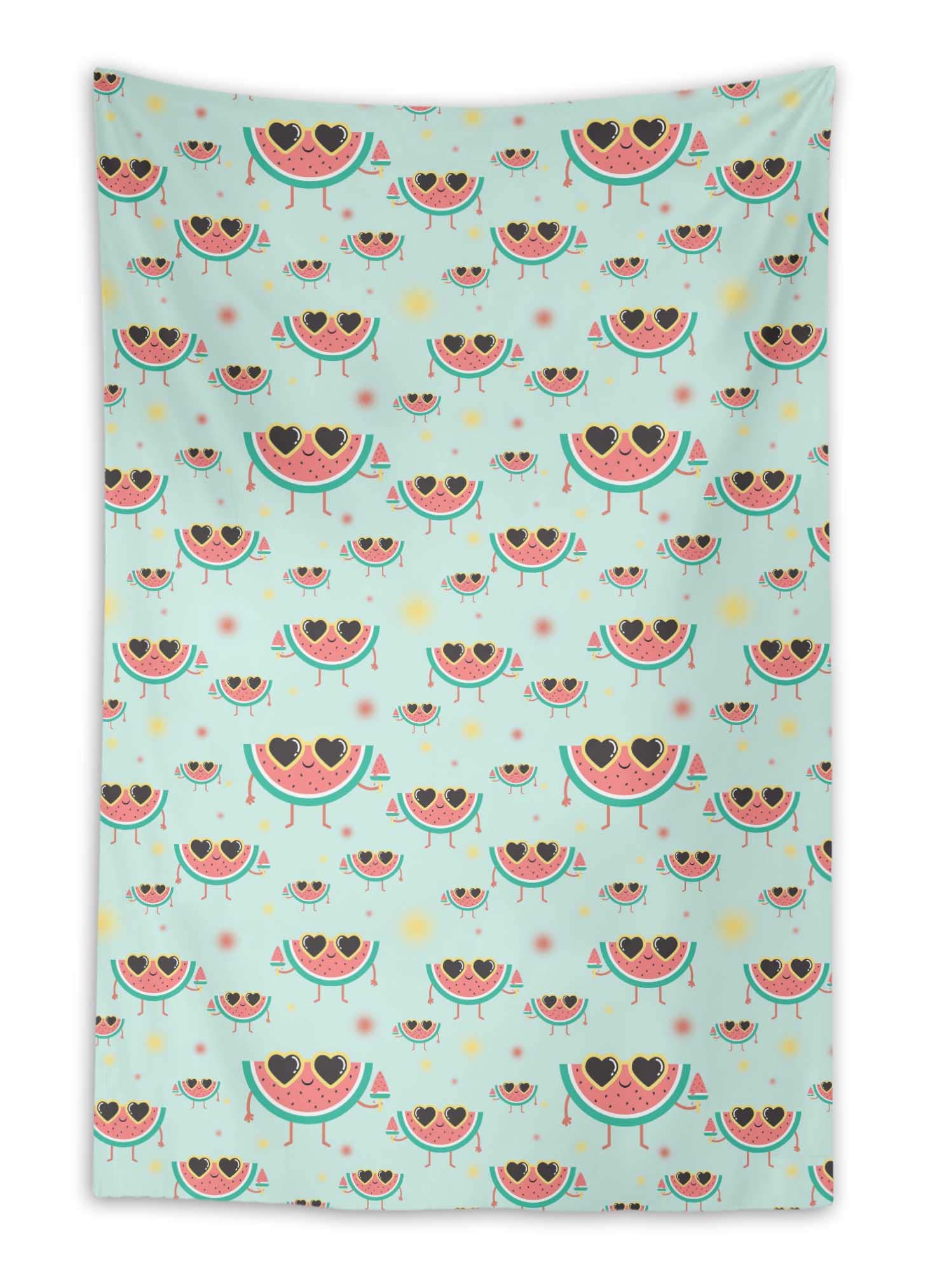 Green Dot & Watermelon Fruits Printed Fabric Wall Hanging Tapestry - 58 x 58 Inches Boho Dorm Room Decor for Bedroom, Living Room & College Apartment